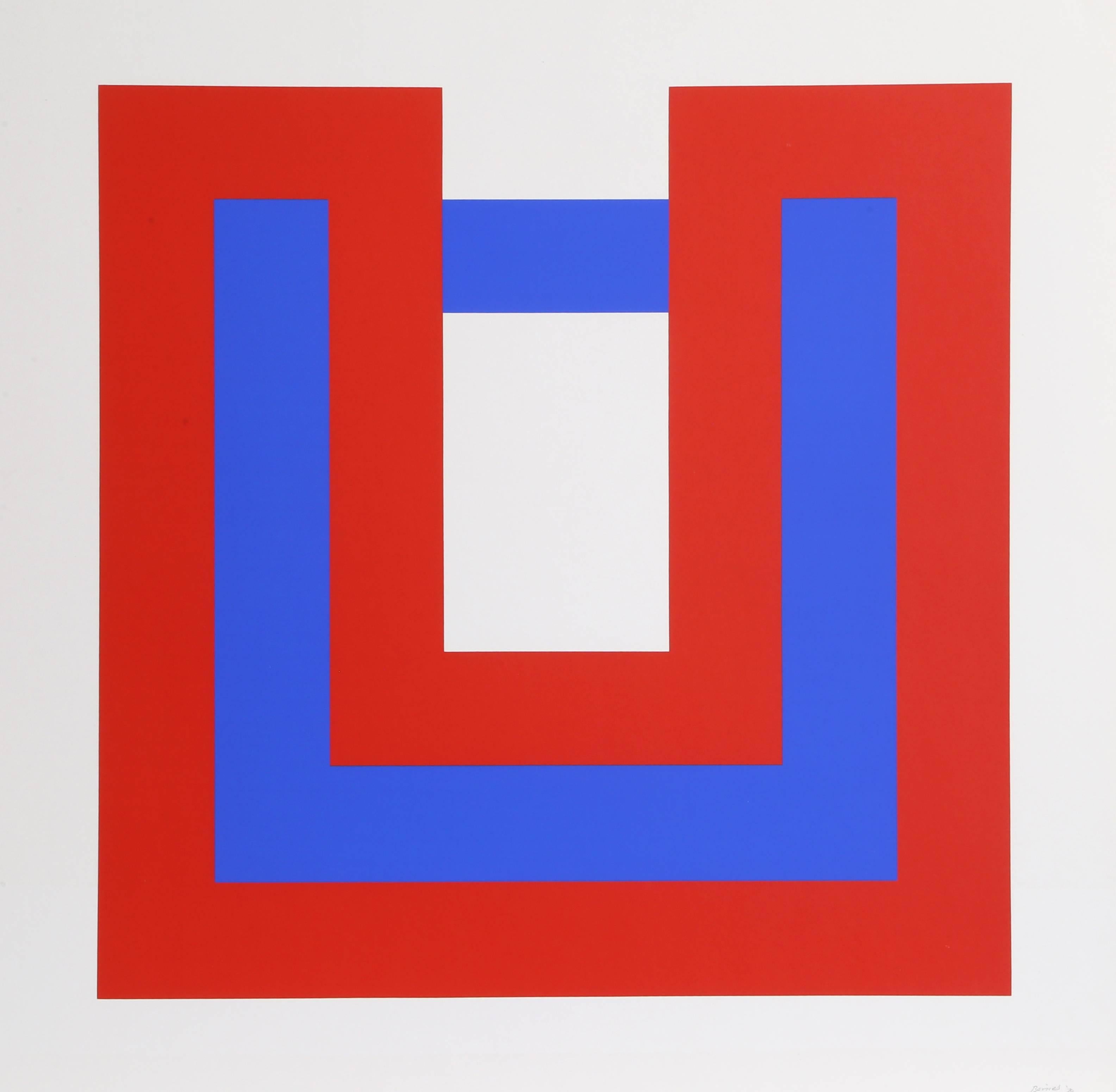 Bob Bonies Abstract Print - Composition in Red and Blue I