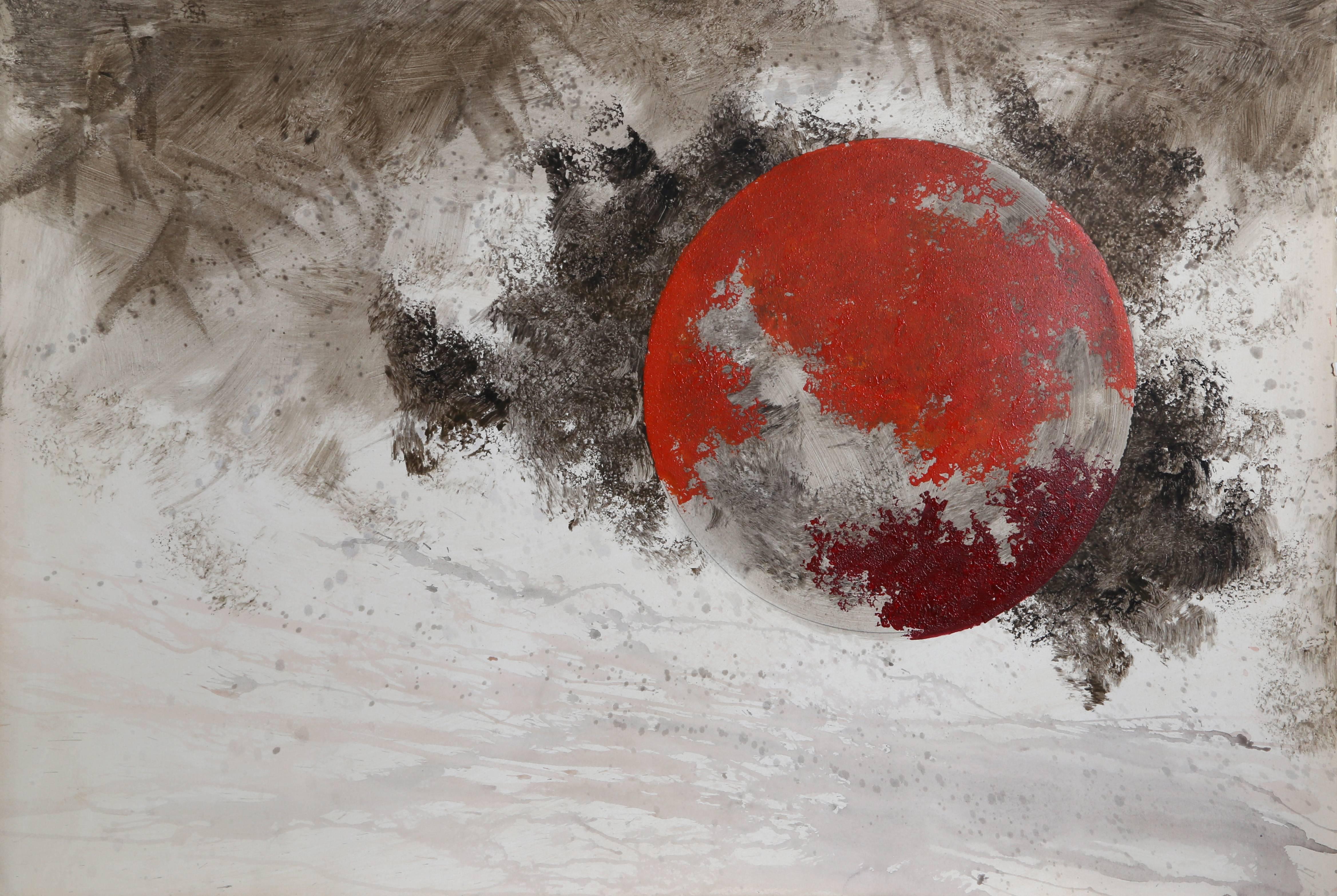 "Red Planet, " Acrylic Monoprint with India Ink by Yannick Ballif