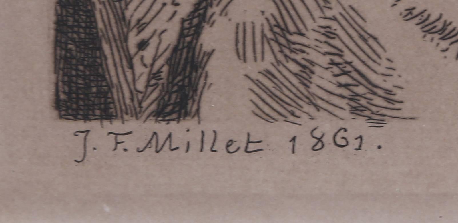 Jean Francois Millet, „La Boullie (Der Porridge)“, Kaltnadelradierungsradierung, 1861 – Print von Jean François Millet