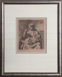 Antique Jean Francois Millet, "La Boullie (The Porridge)", Drypoint Etching, 1861