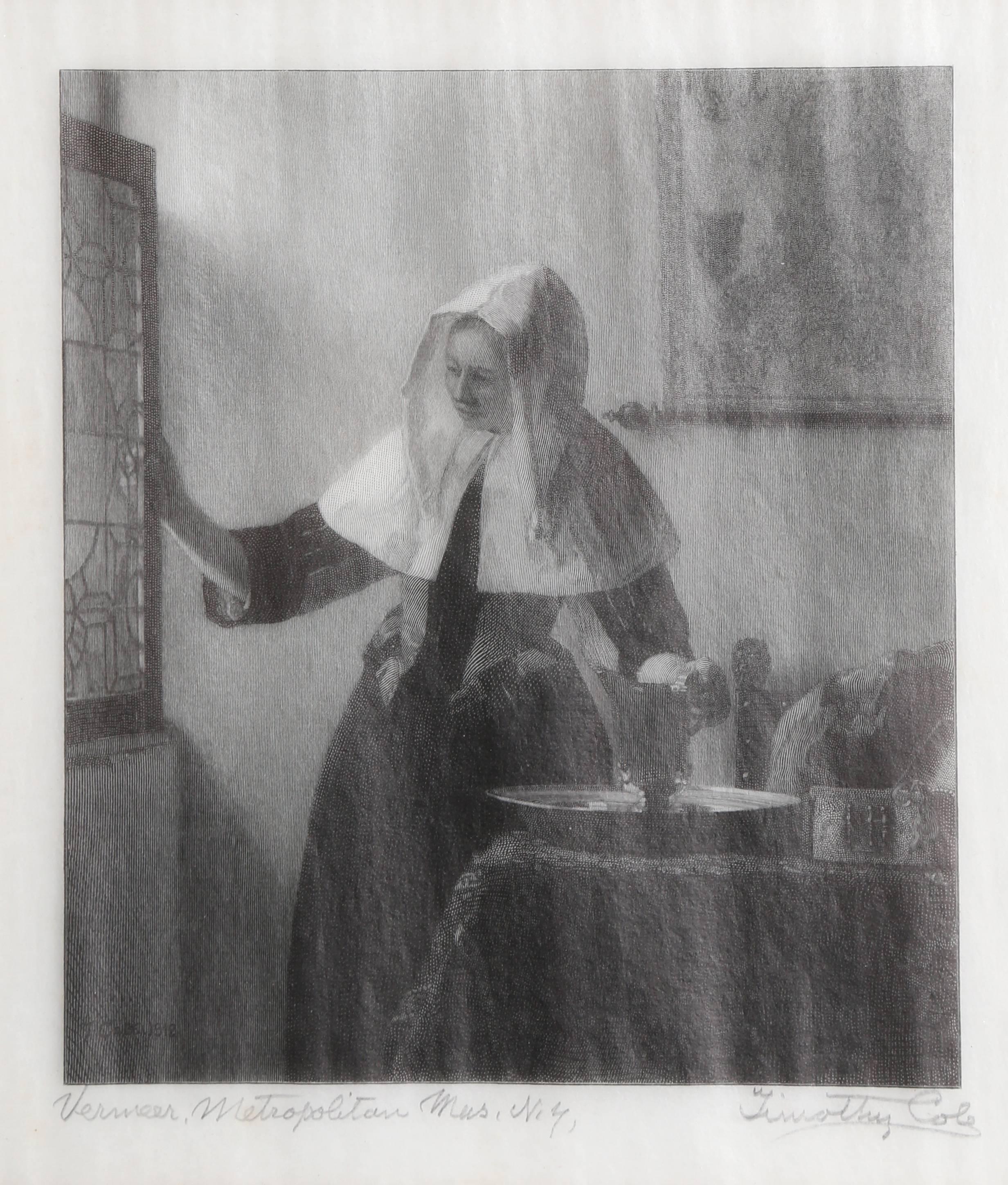 « Femme avec une cruche à eau », photolithographie de Timothy Cole d'après Vermeer, vers 1910 en vente 1