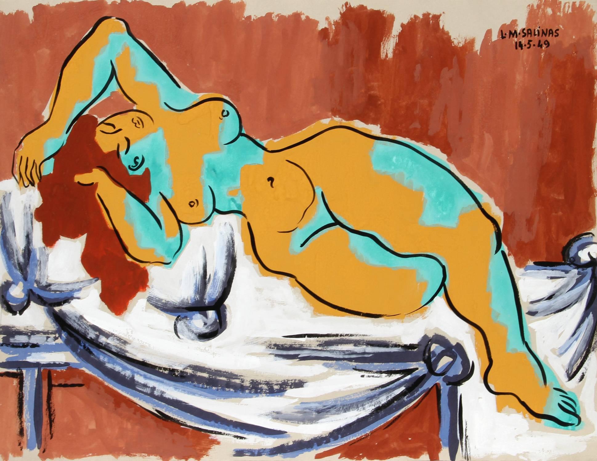 "Nude Study no. 30, " Gouache on Paper, 1949 - Art by Laurent Marcel Salinas