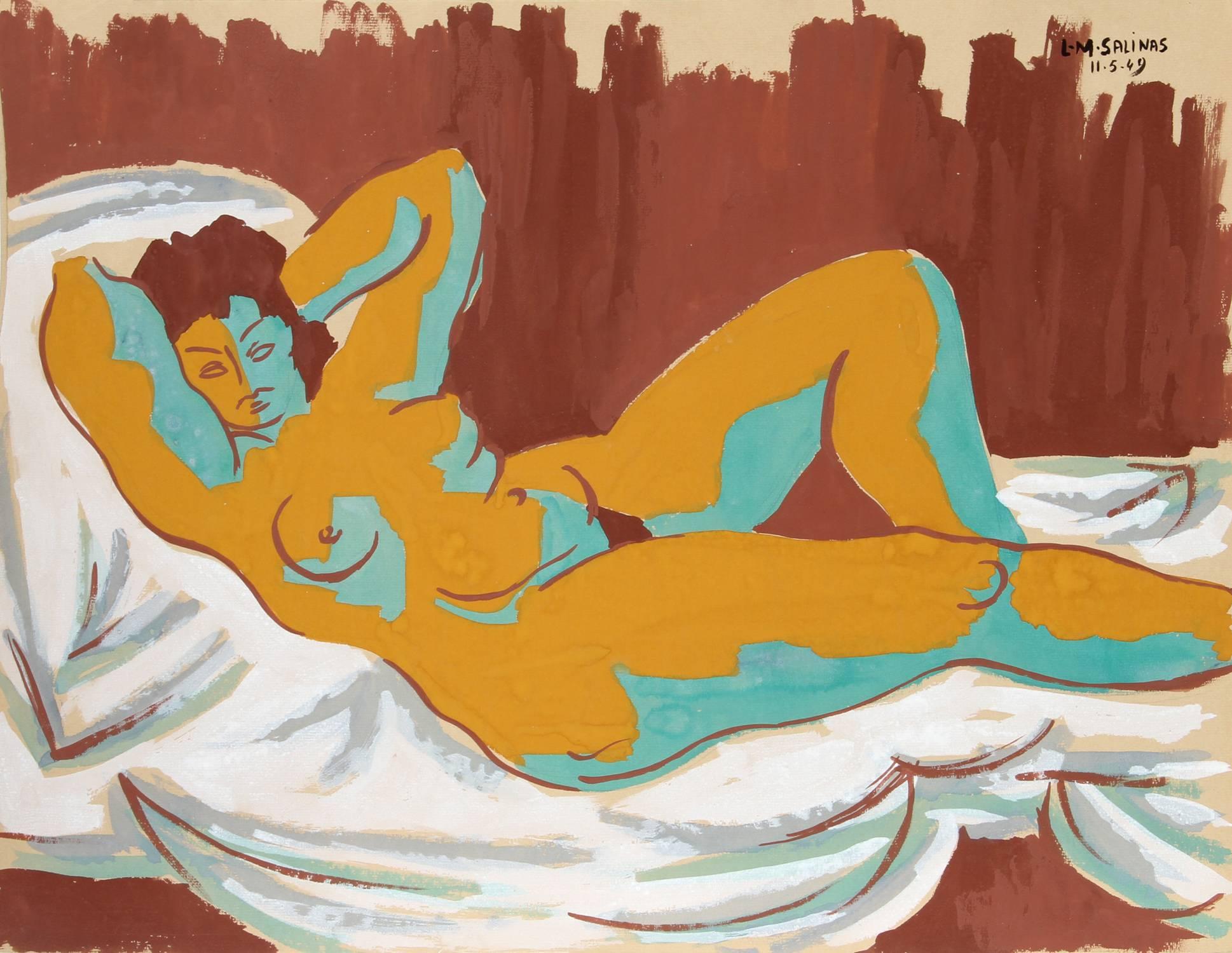 "Nude Study 9, " Gouache on Paper, 1949 - Art by Laurent Marcel Salinas