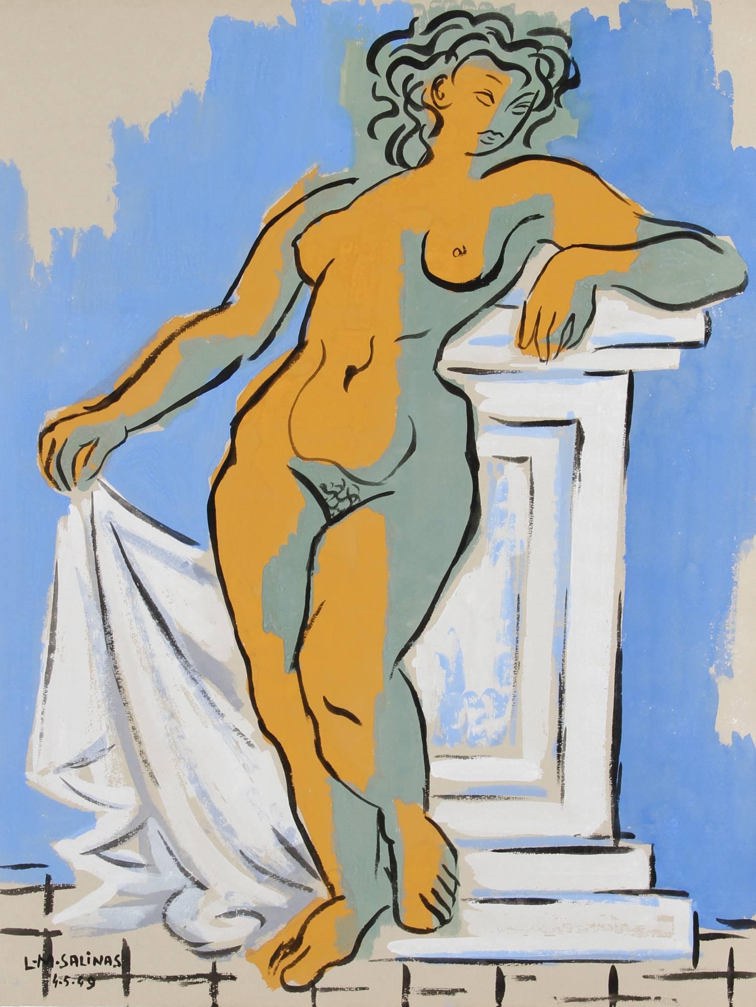 « Nude Study n° 47 », gouache sur papier, 1949 - Art de Laurent Marcel Salinas