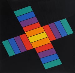 Rainbow X, Geometric Abstract Acrylic Painting on Paper by Jules Engel