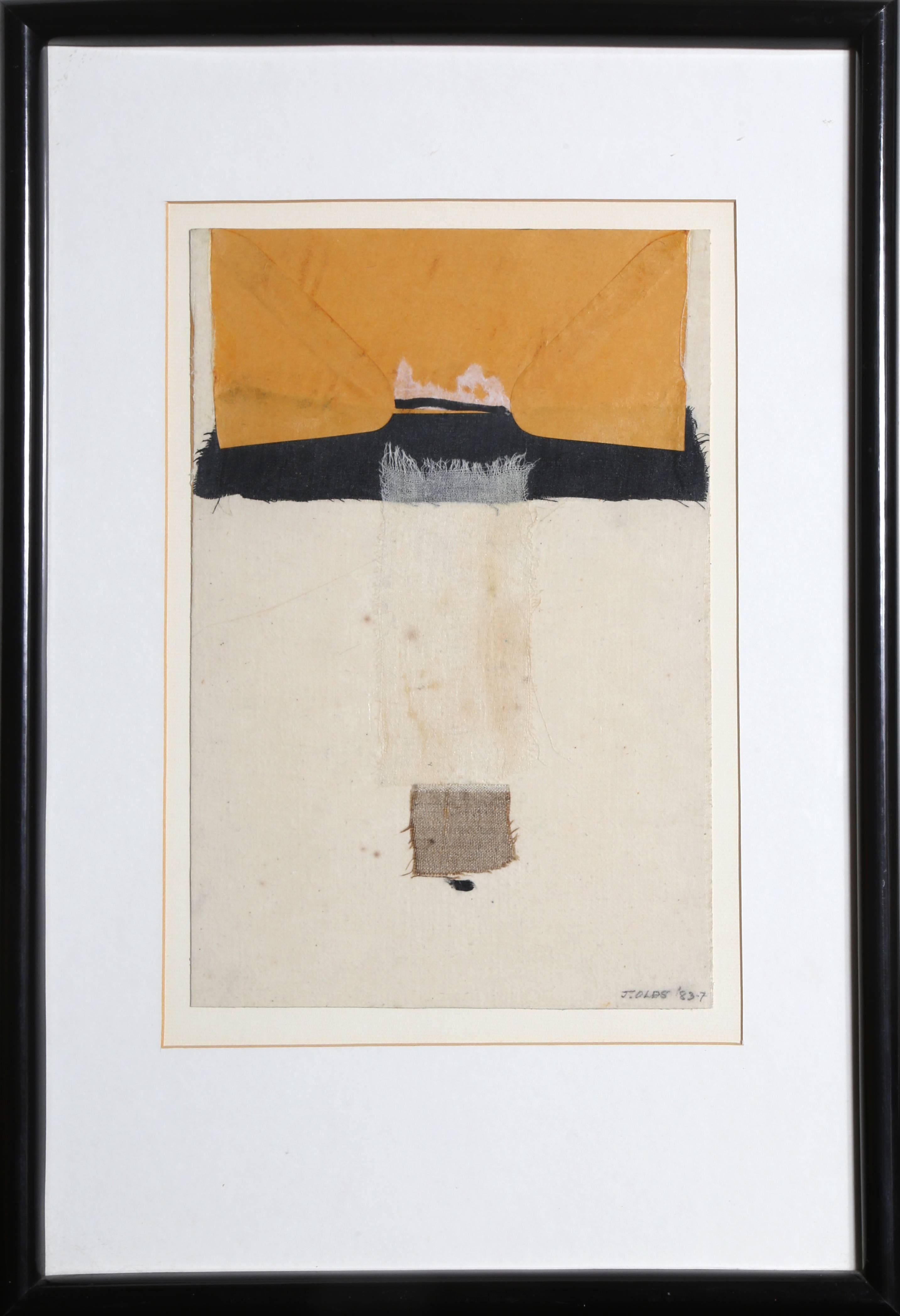 "Reaching, " Mixed Media Collage with Fabric by Jean Olds, 1983