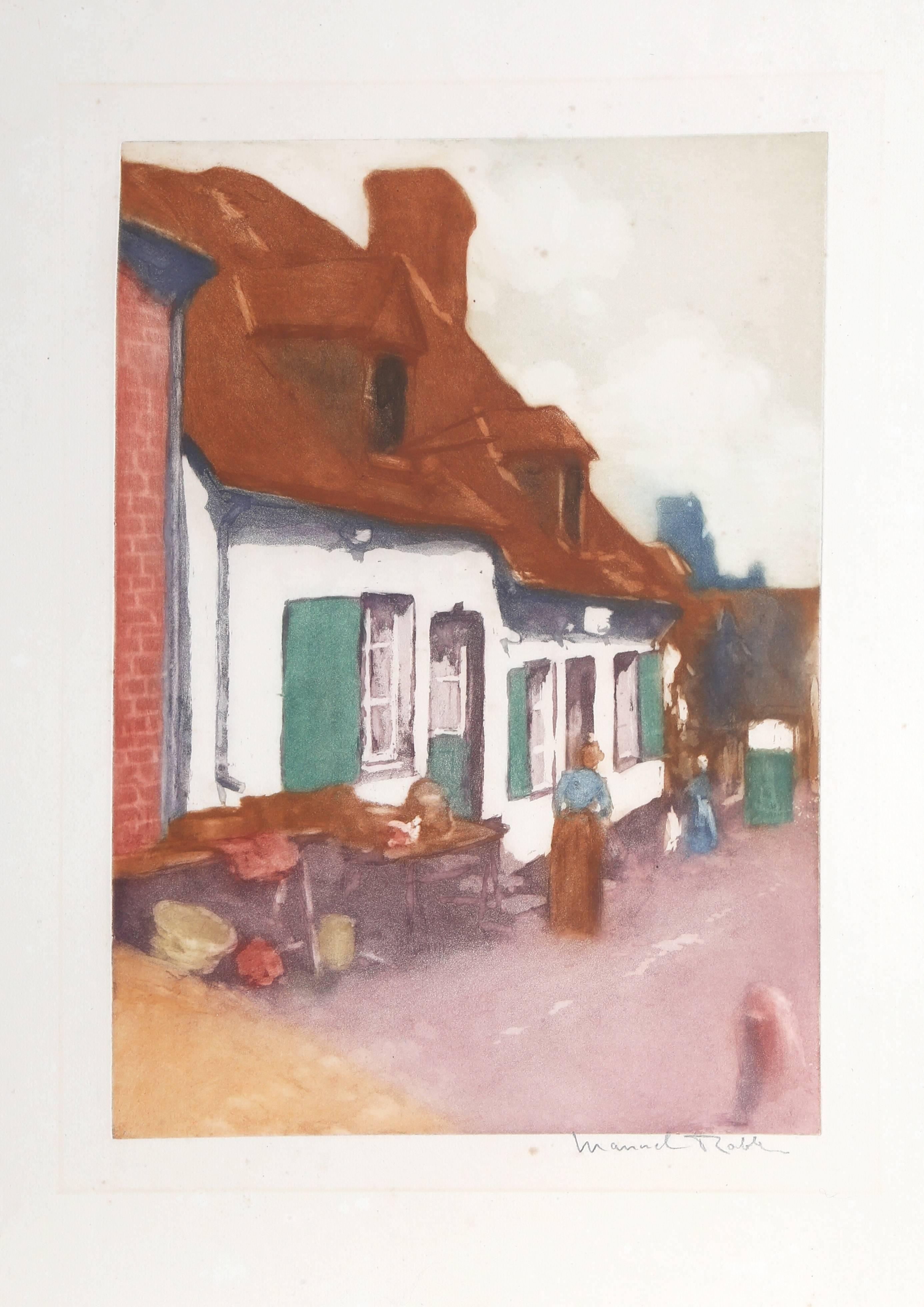 "La Maison aux Volets Verts", acquaforte con acquatinta di Manuel Robbe, circa 1955