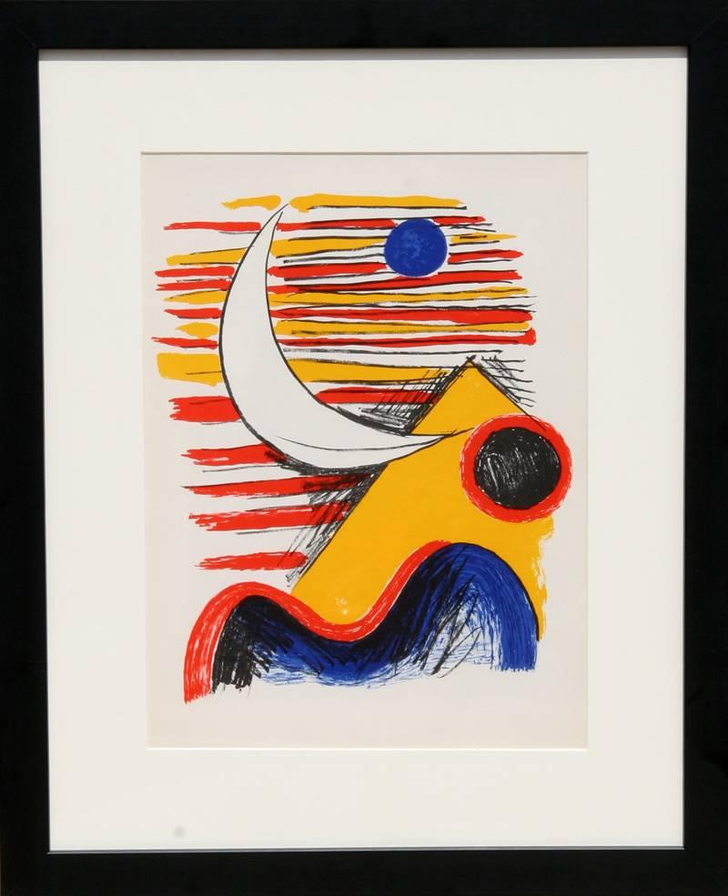Artist: Alexander Calder, American (1898 - 1976)
Title: La Lune et La Montagne Jaune from Derrier le Miroir
Year: 1960
Medium: Lithograph
Size: 15 in. x 10 in. (38.1 cm x 25.4 cm)
Frame Size: 22 x 18 inches