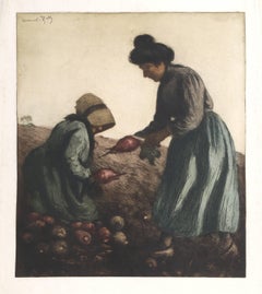 Antique "Harvest (Sugar Beets), " Aquatint Etching by Manuel Robbe, circa 1910