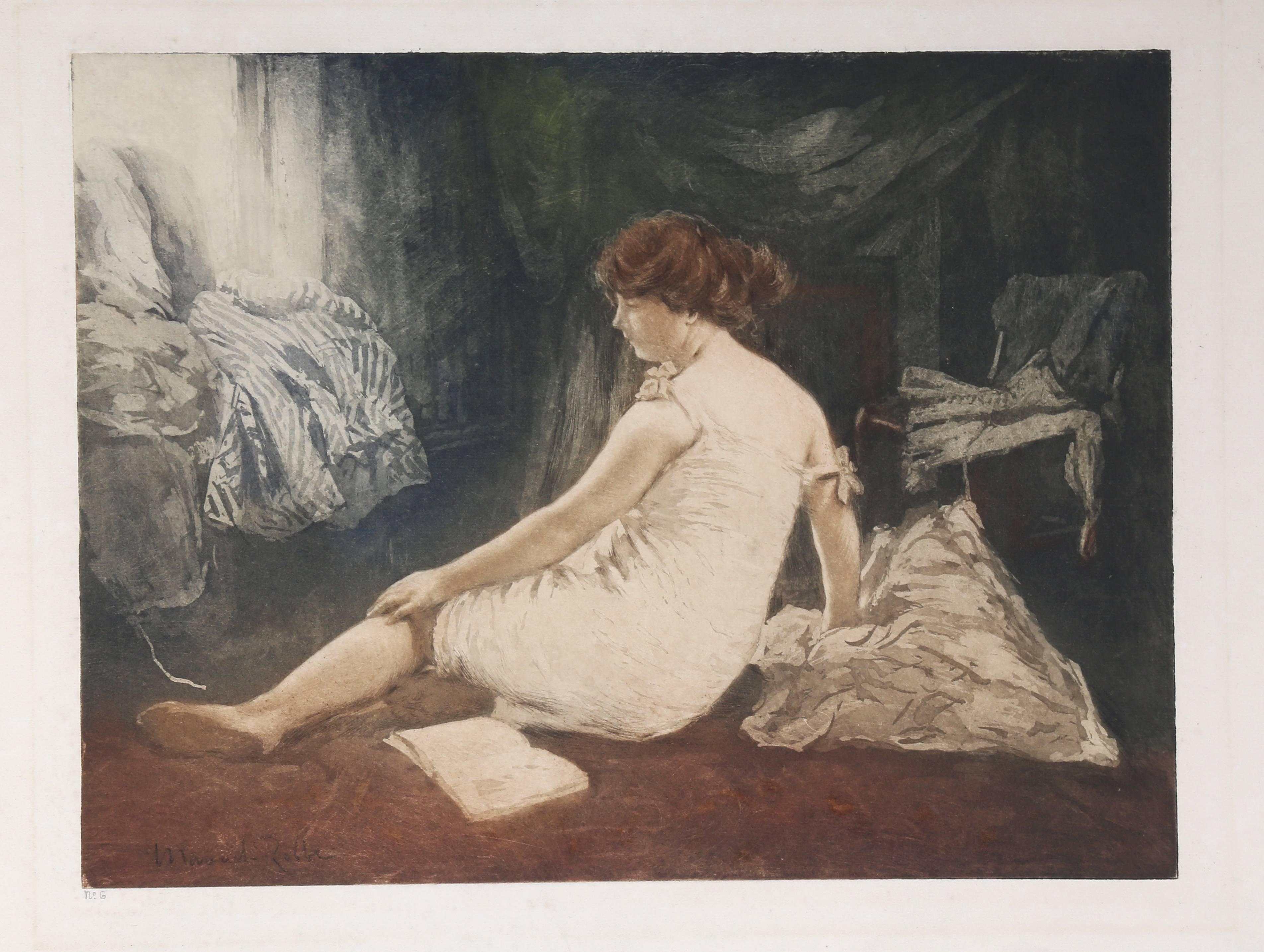 "Le Déshabille, " Etching with Aquatint by Manuel Robbe, circa 1907
