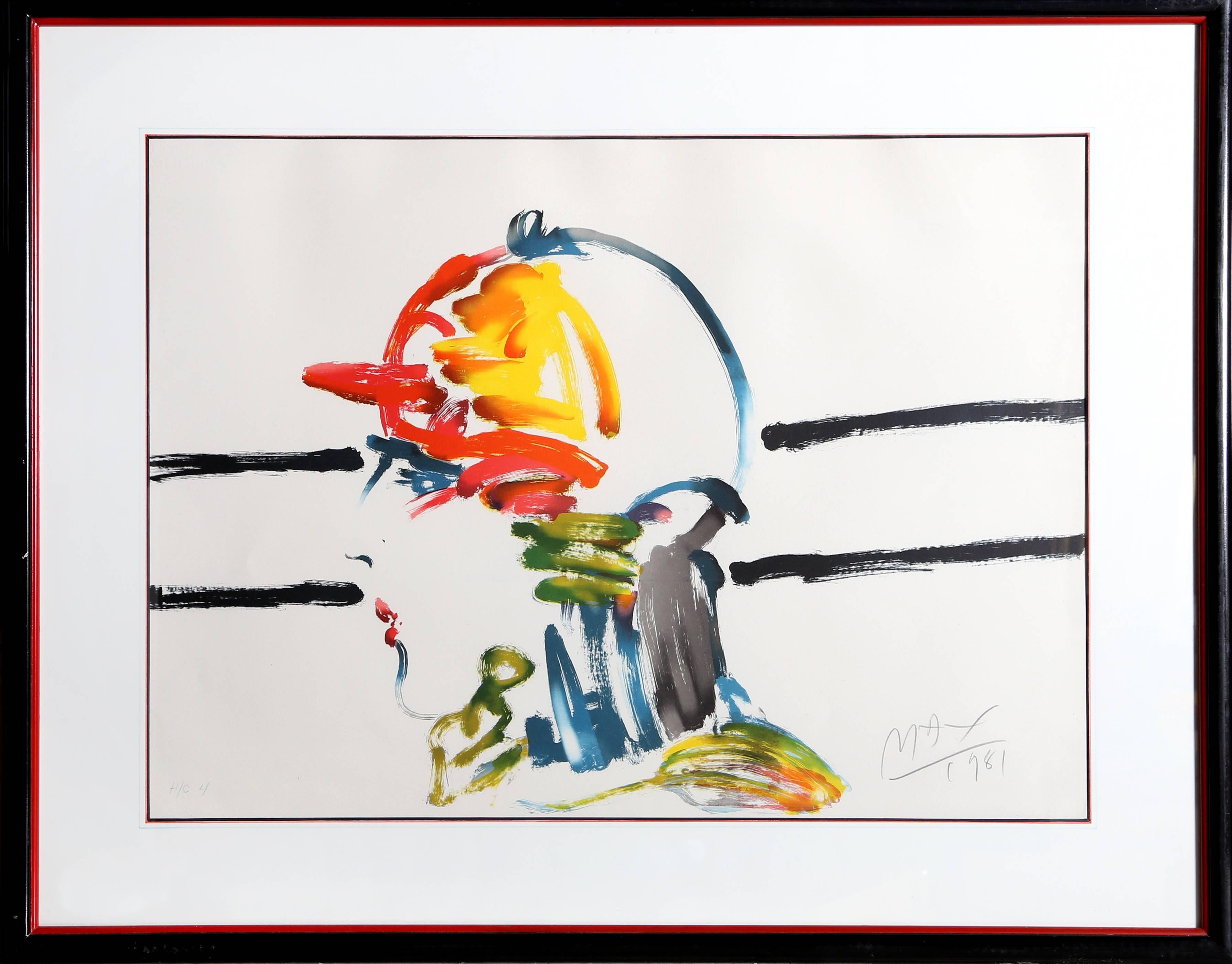 Peter Max Portrait Print - "Jockey, " Lithograph on Arches paper, 1981