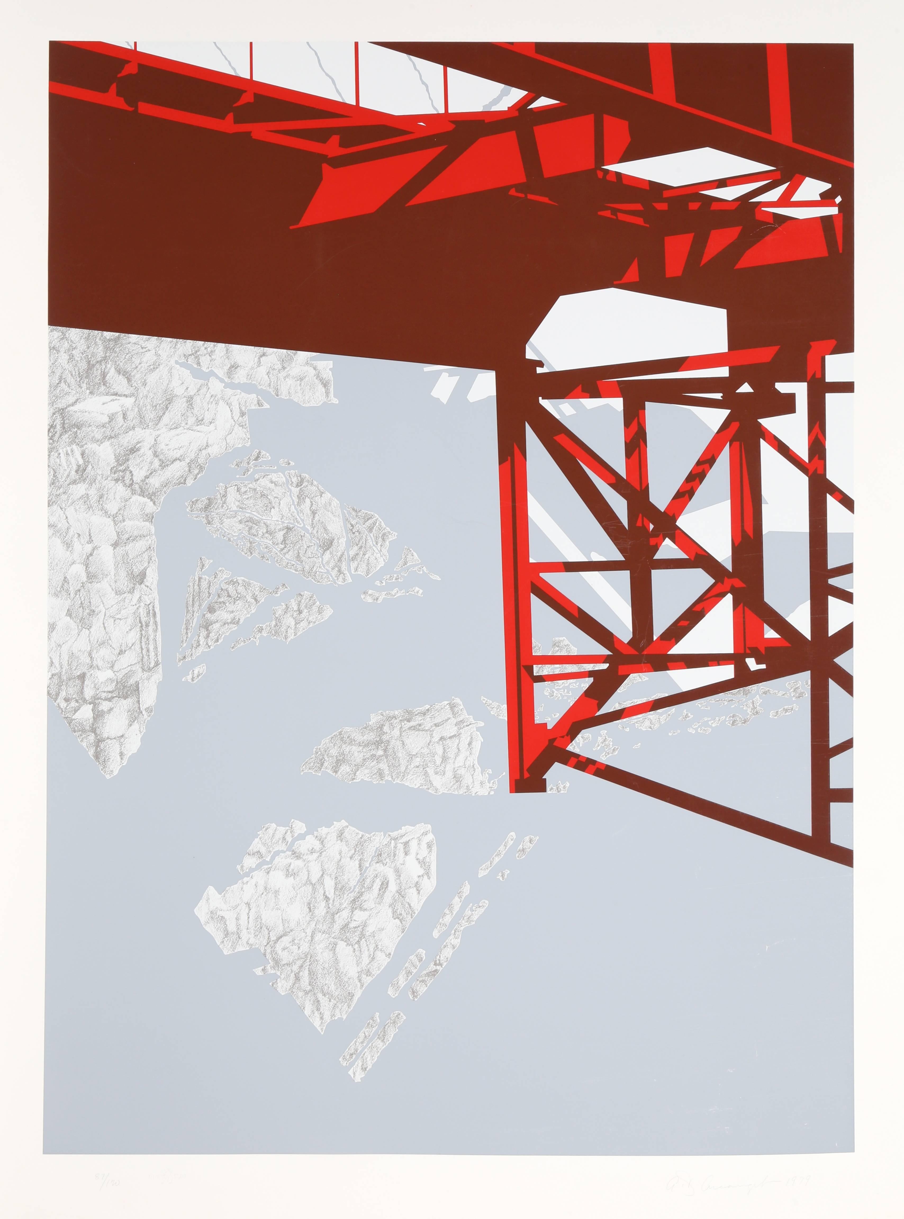 „Red Bridge“, Serigrafie über Bögen von Allan D'Arcangelo, 1979
