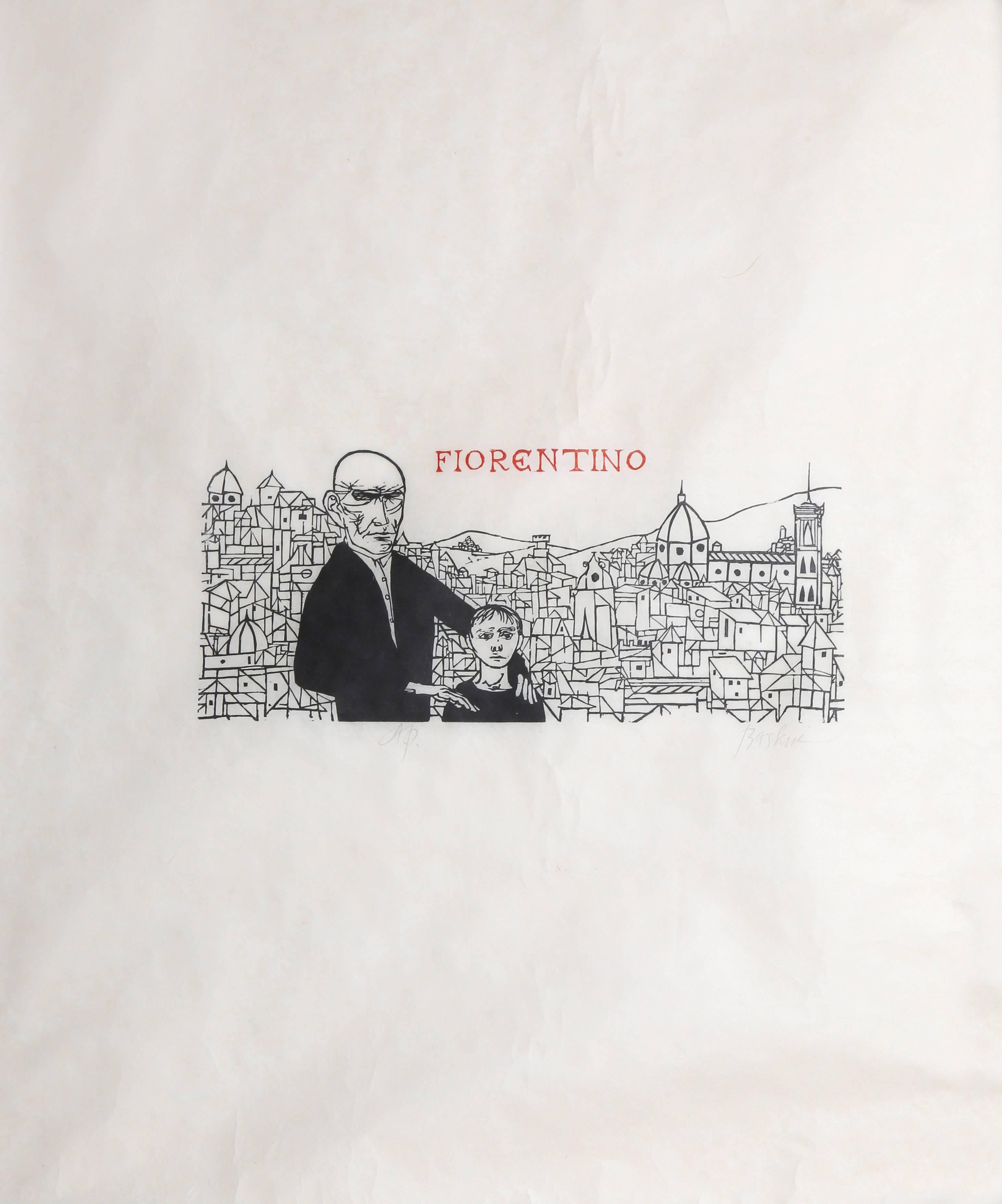 "Fiorentino ", gravure sur papier de riz, circa 1950 par Leonard Baskin
