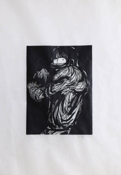 Retro "The Football Player, " Woodcut Print on Rice Paper by Leonard Baskin