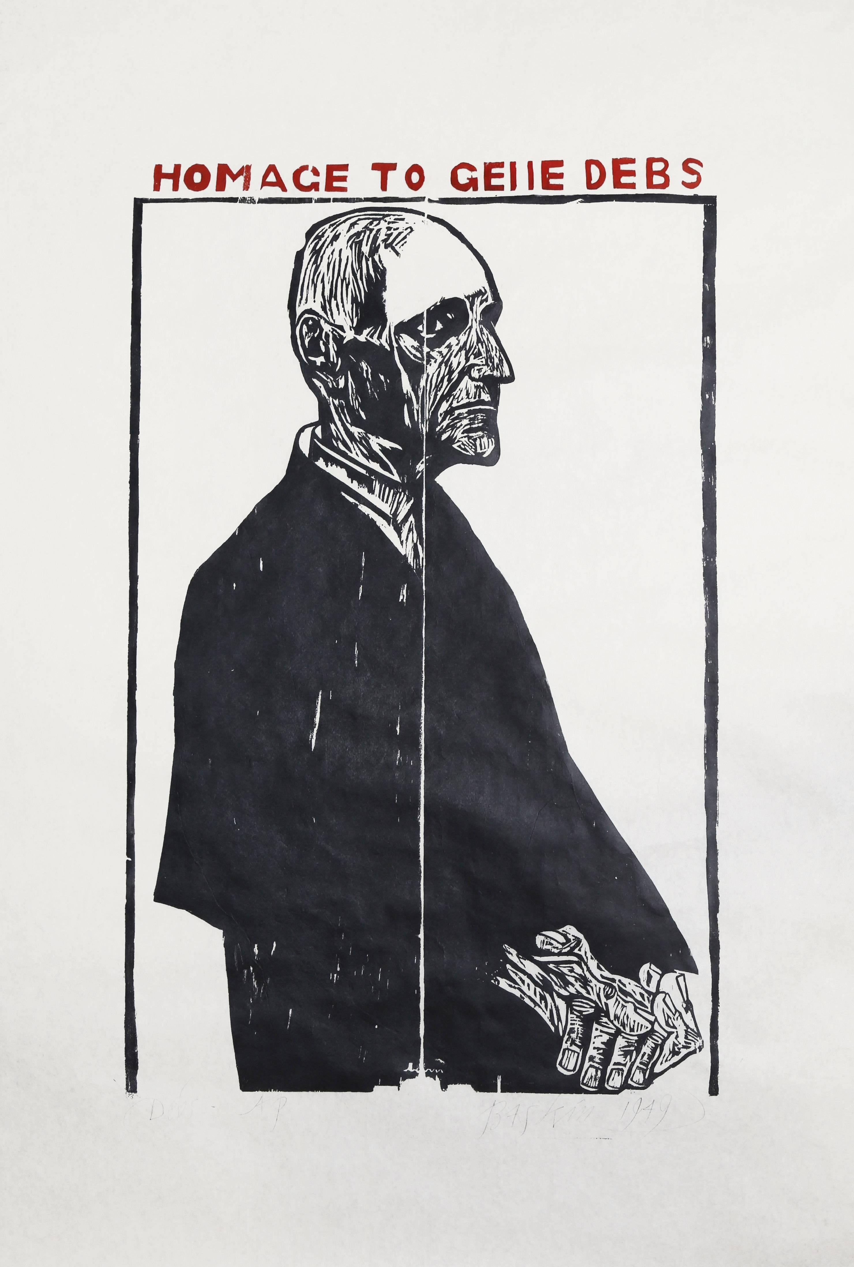 „Homage to Gene Debs“, Holzschnittdruck auf Reispapier von Leonard Baskin