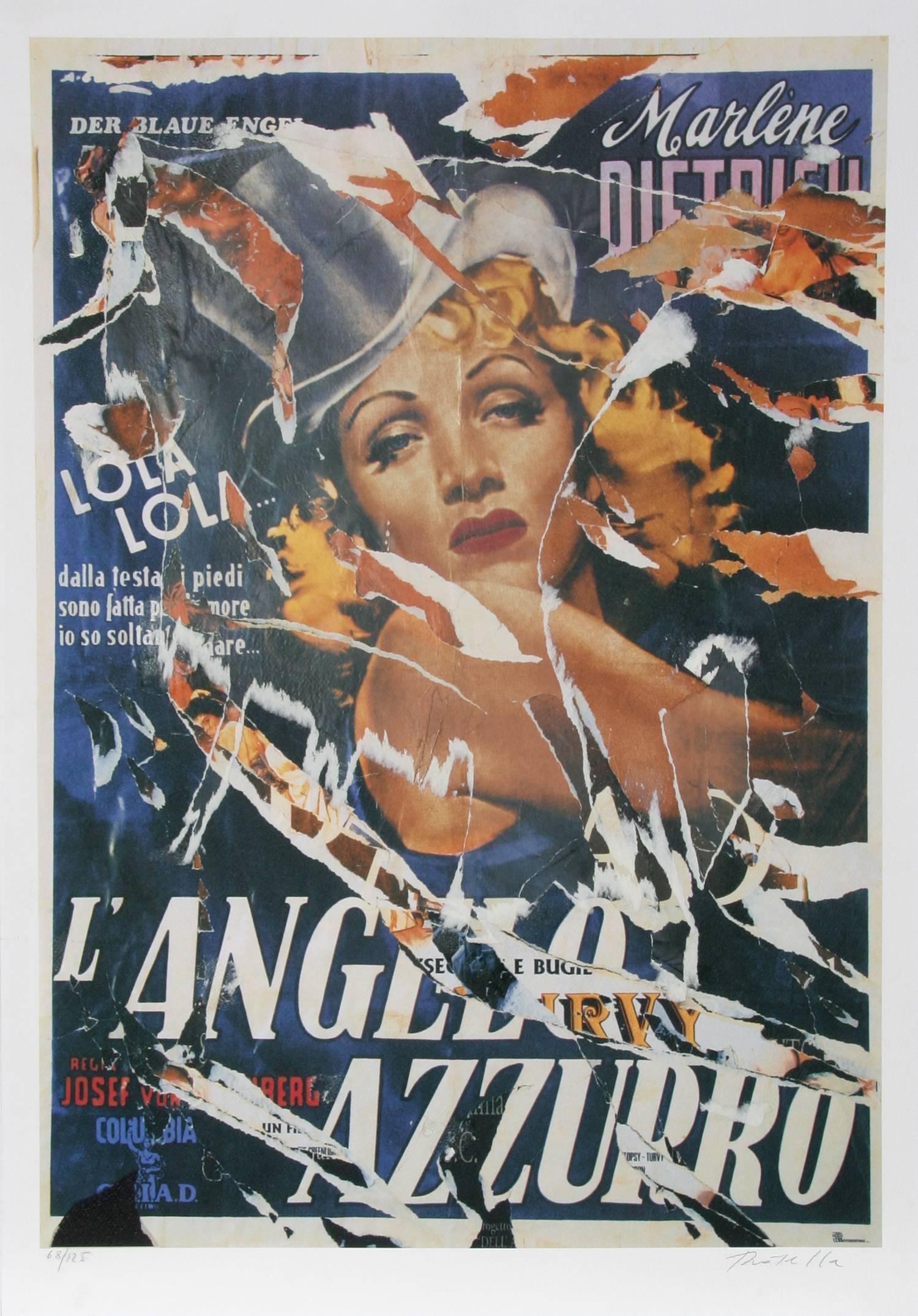 Mimmo Rotella Figurative Print - Made to Order Love (Marlene Dietrich) - The Blue Angel, Screenprint by Rotella