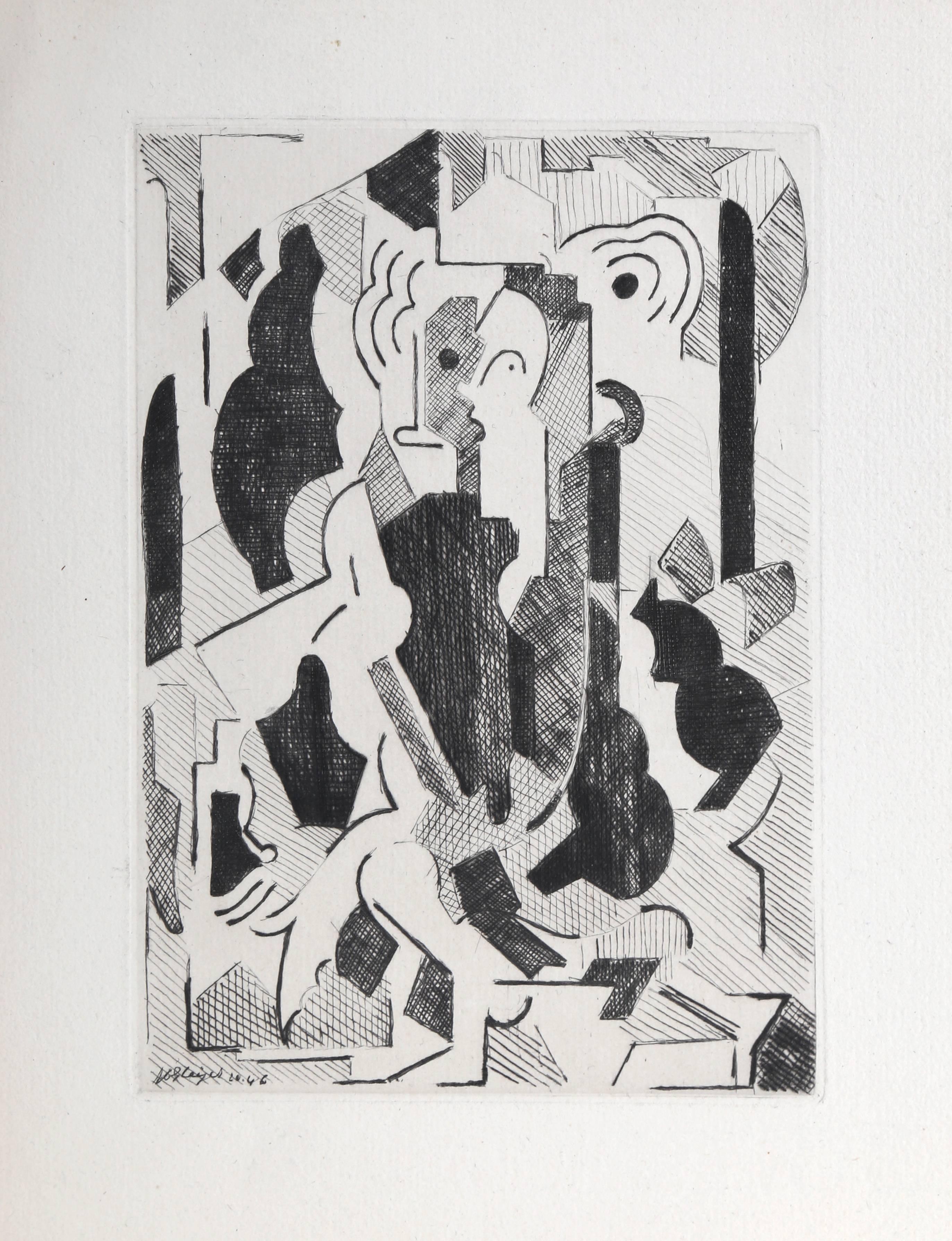 Cubist Man etching 1946 - Print by Albert Gleizes