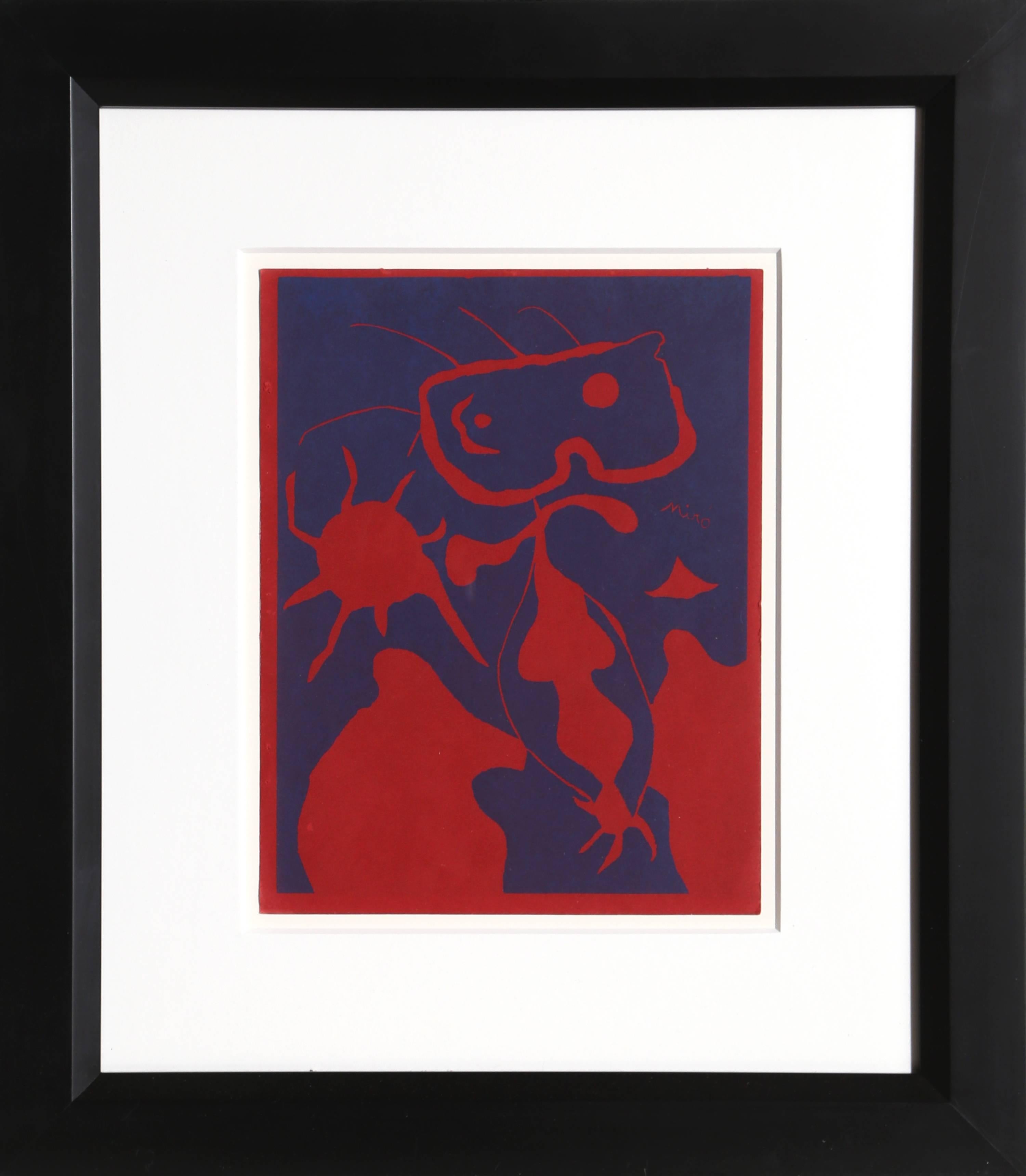 Joan Miró Figurative Print - Femme pour XXe Siecle, Linocut 1938