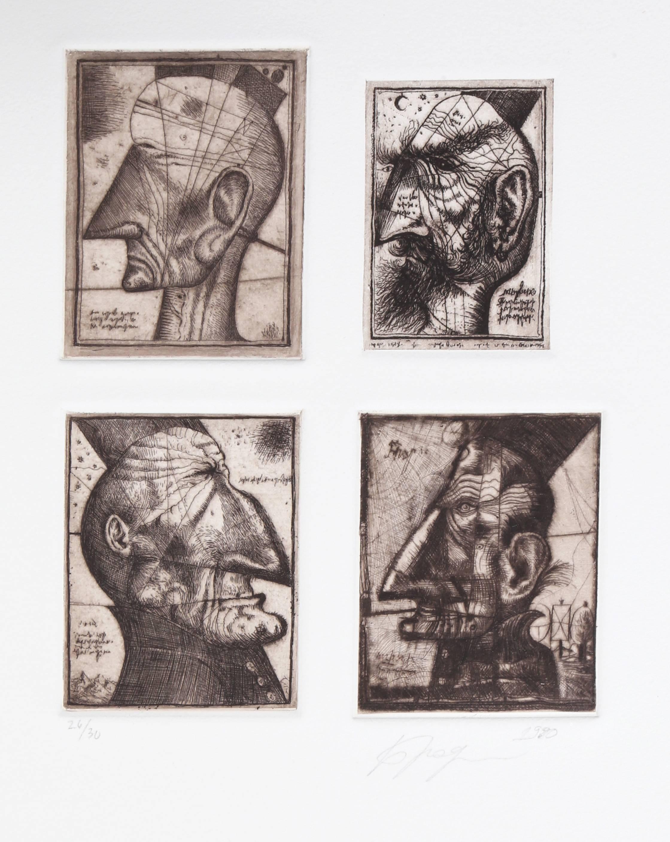 Alexander Brodsky and Ilya Utkin Figurative Print - Four Head Composite from Brodsky and Utkin: Projects 1981 - 1990