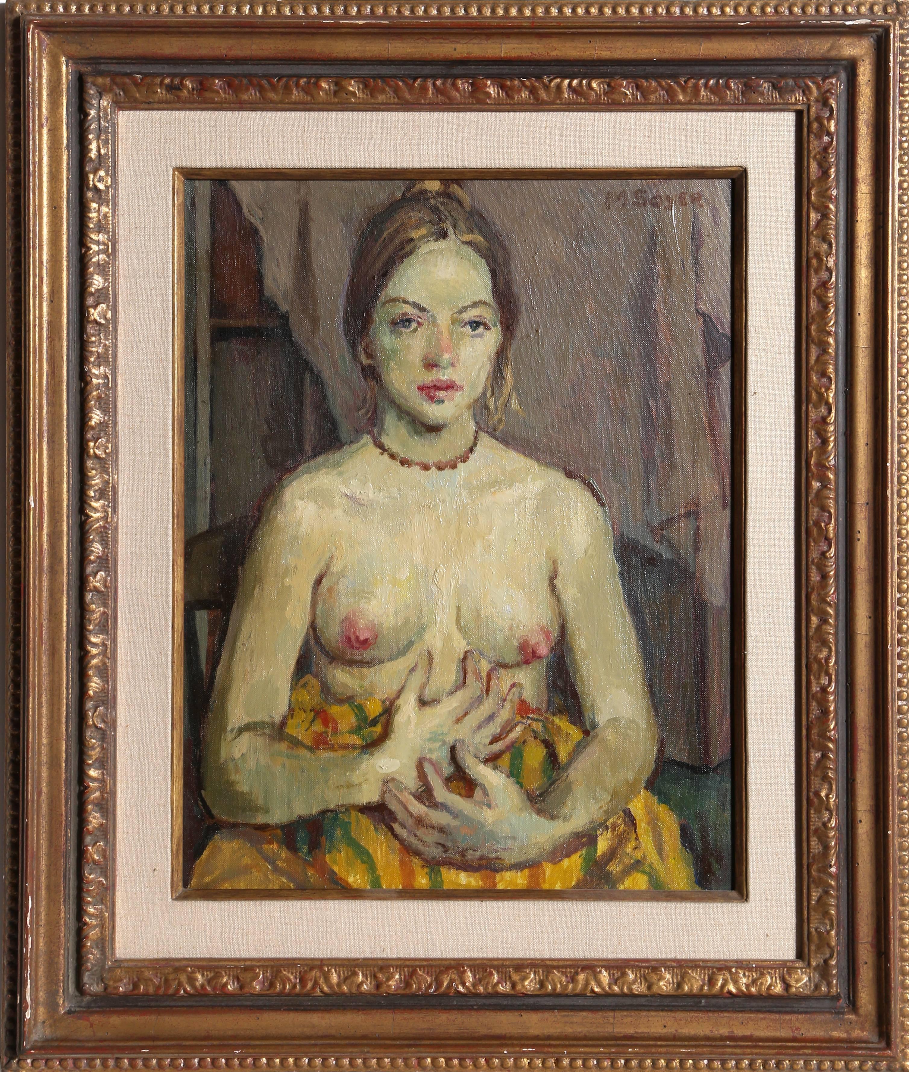 Nude Painting Moses Soyer - Nu assis en position de pose
