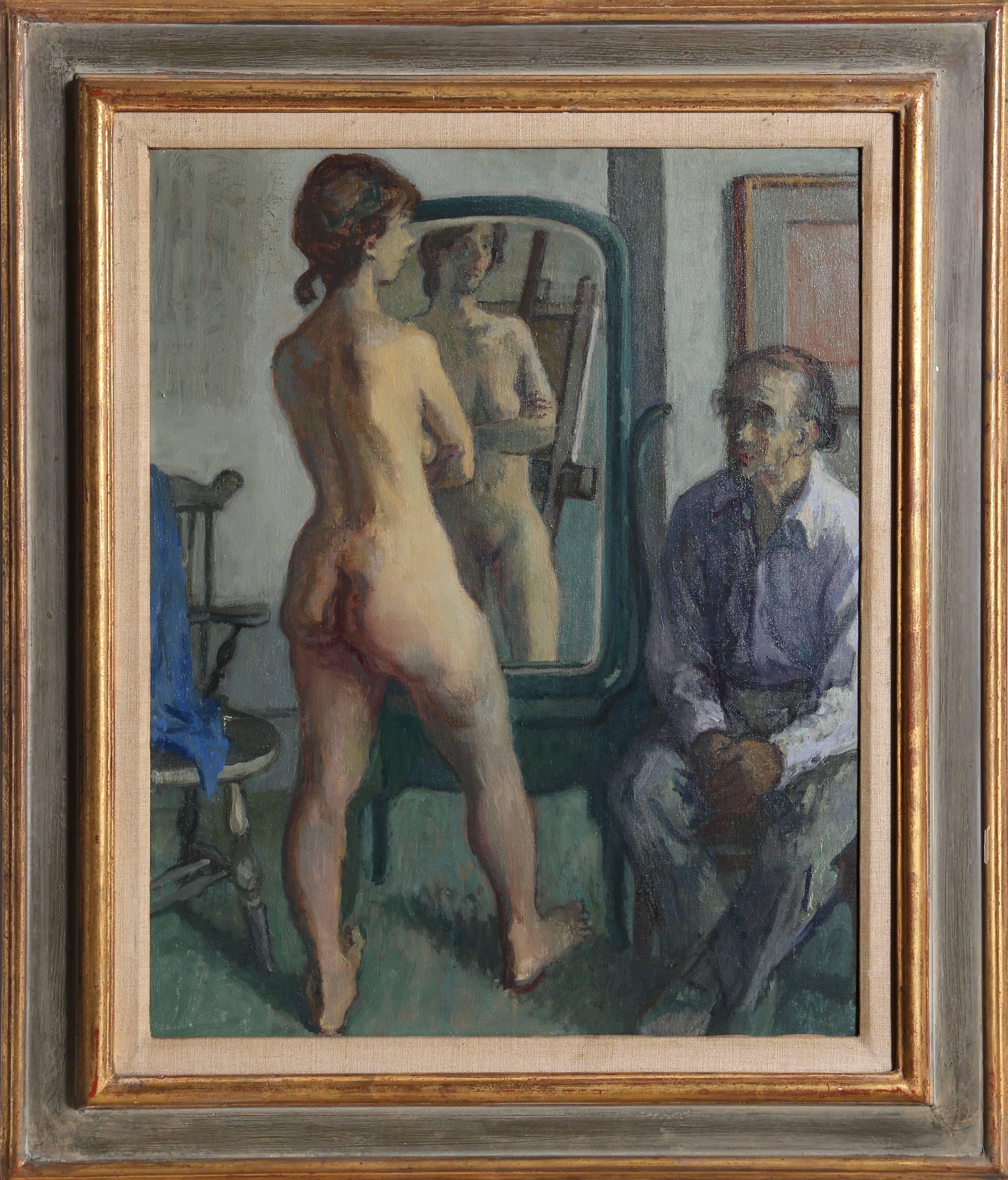Nude Painting Moses Soyer - H.G avec nu debout