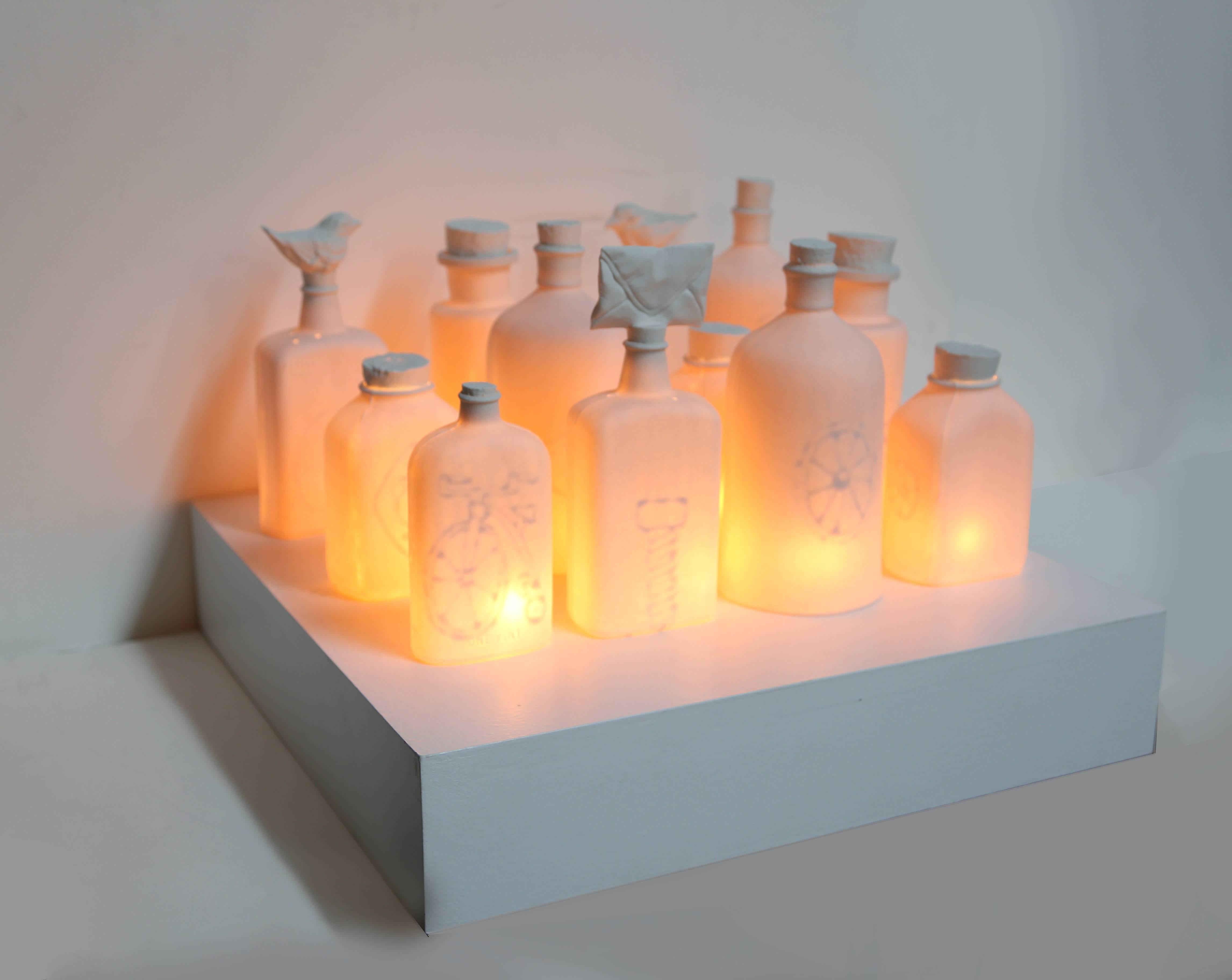 Bottles, Ceramic Sculpture with Lighting by Ilena Finocchi