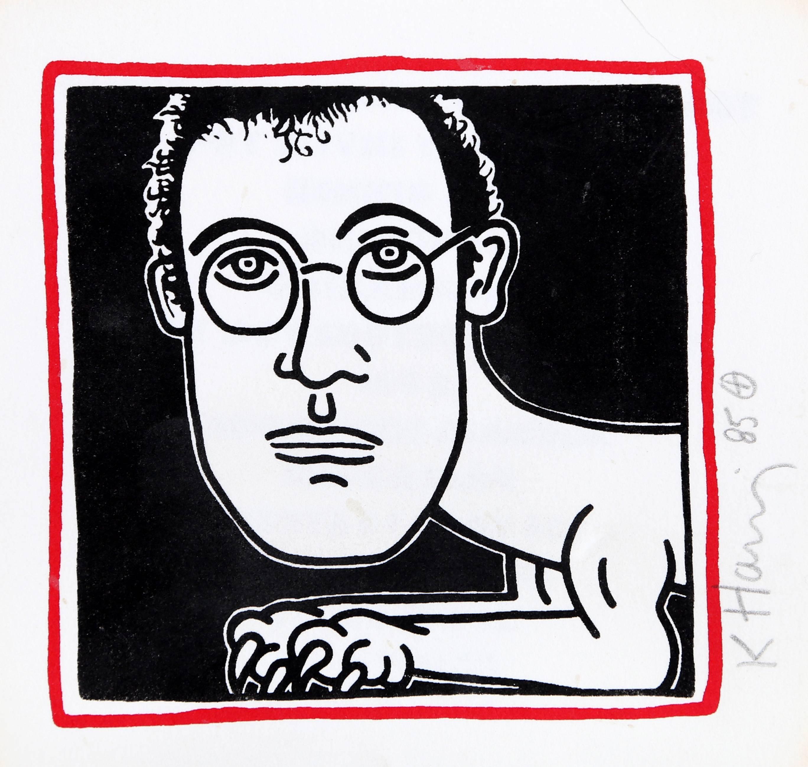 Keith Haring Portrait Print - Self Portrait - Haring Palladium Dinner Invitation