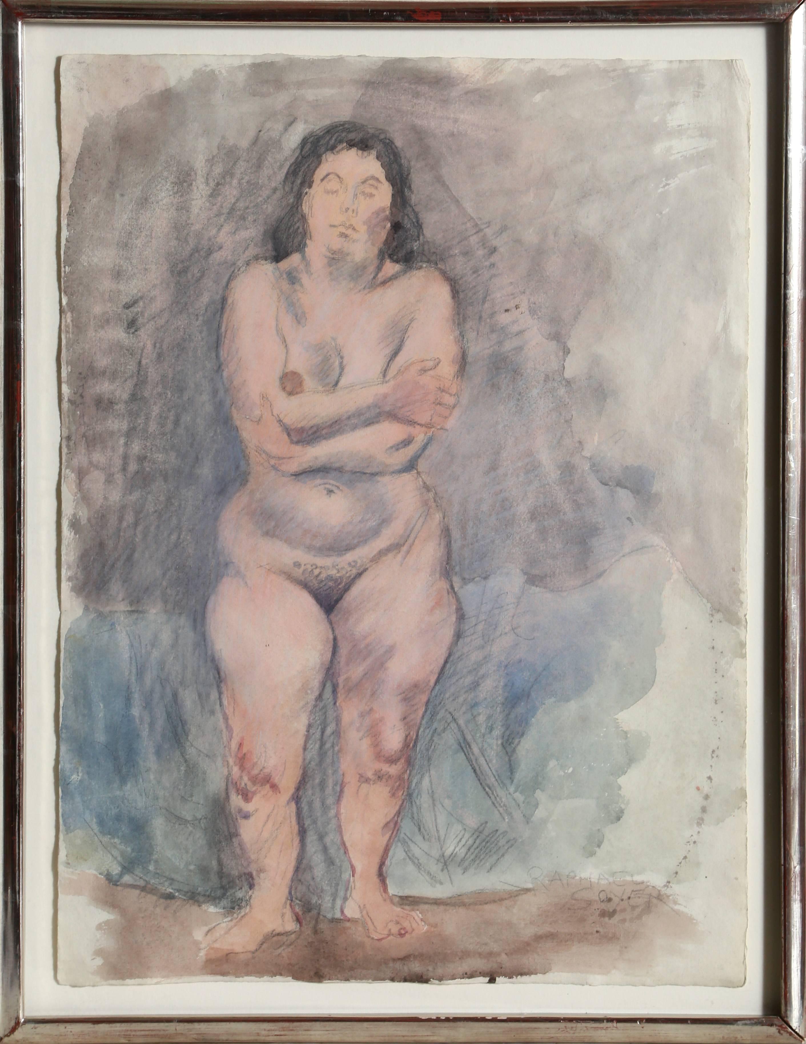 Nude with Folded Arms, Watercolor by Raphael Soyer