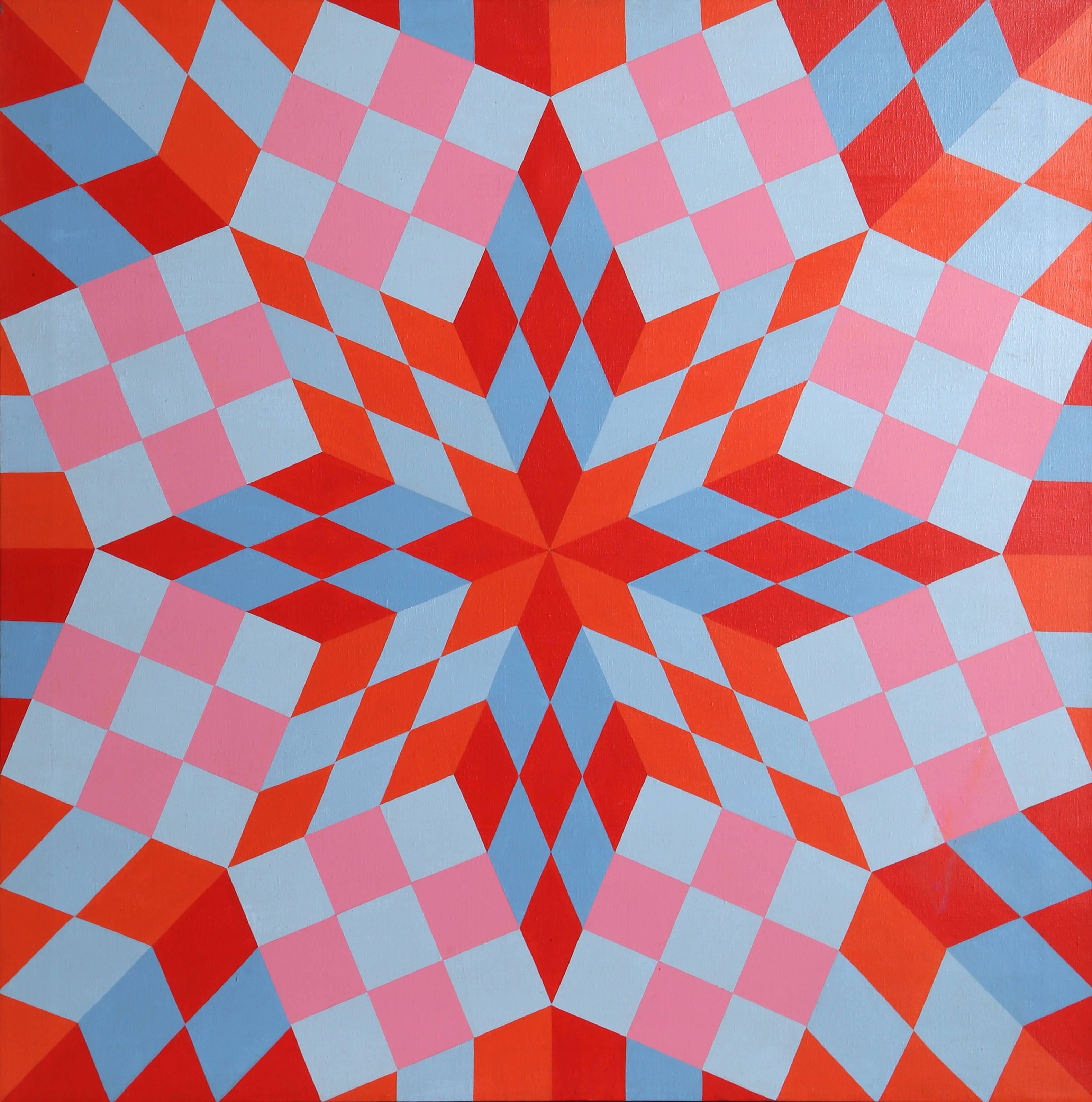 Megalopolis, OP Art Painting on Canvas by Roy Ahlgren