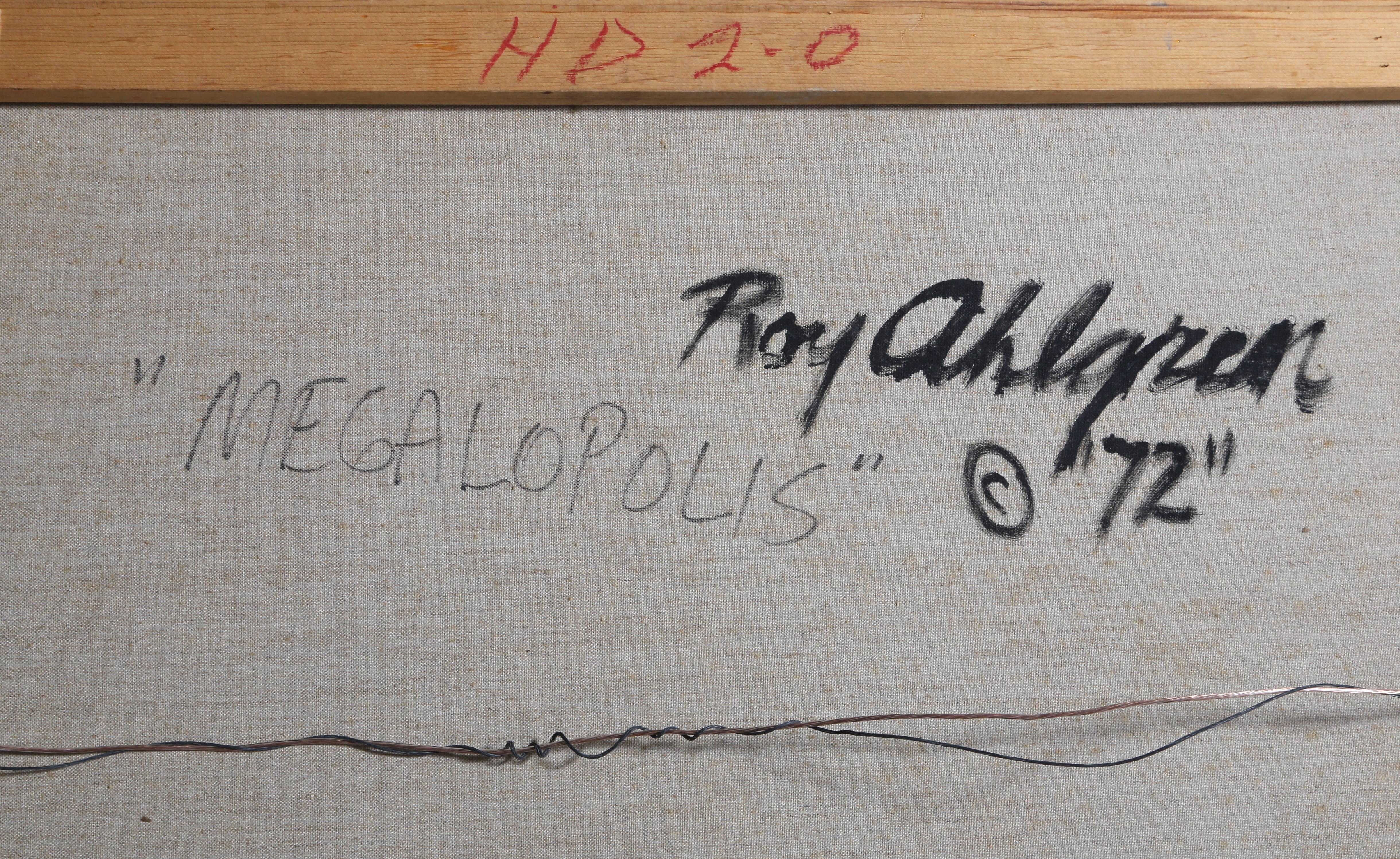 Megalópolis, pintura de arte geométrico OP sobre lienzo de Roy Ahlgren en venta 2