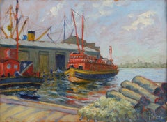 Vintage The Wildwood, New York Harbor painting circa 1940 by Margaretha E. Albers