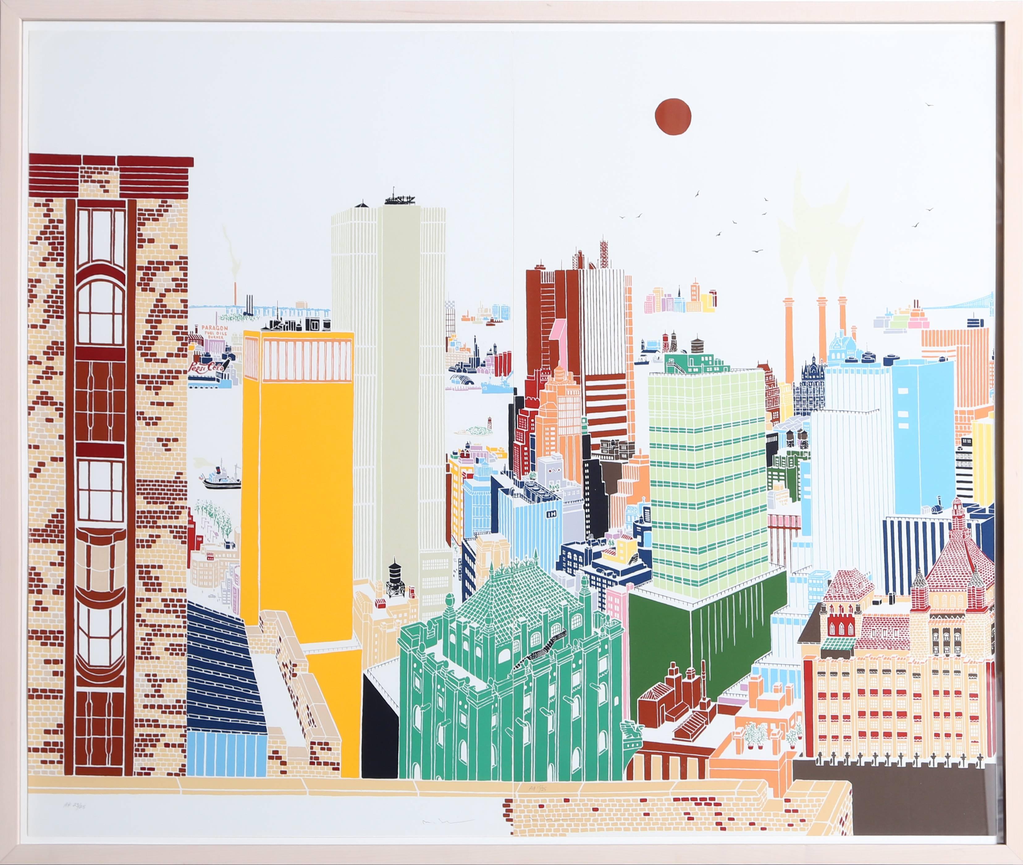 New York Skyline, Silkscreen Diptych Framed