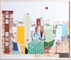 Vintage New York Skyline, Silkscreen Diptych Framed