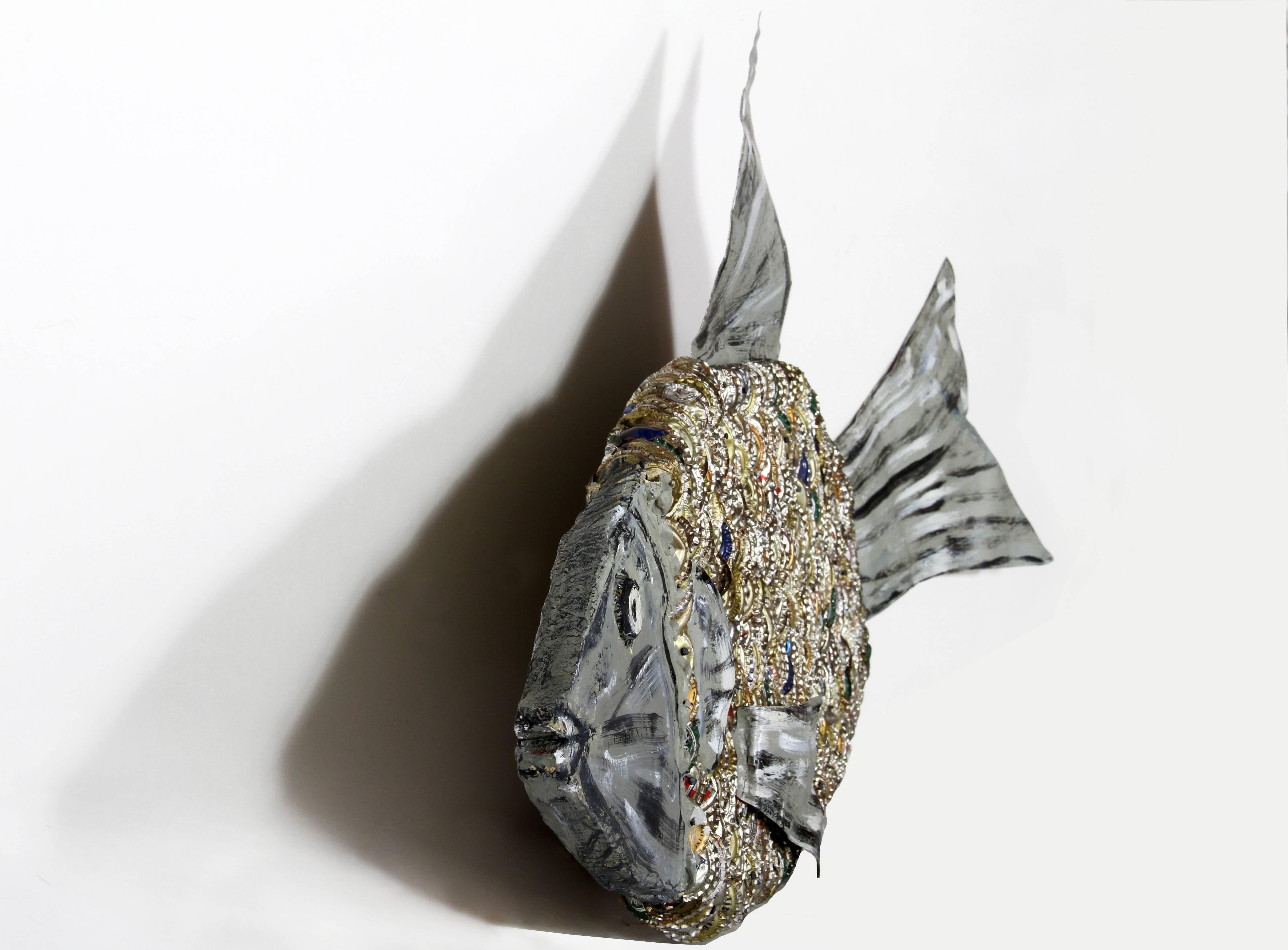 Fish, Unique Found Object Wall Sculpture by Mr. Imagination - Gray Figurative Sculpture by Mr. Imagination (Gregory Warmack)