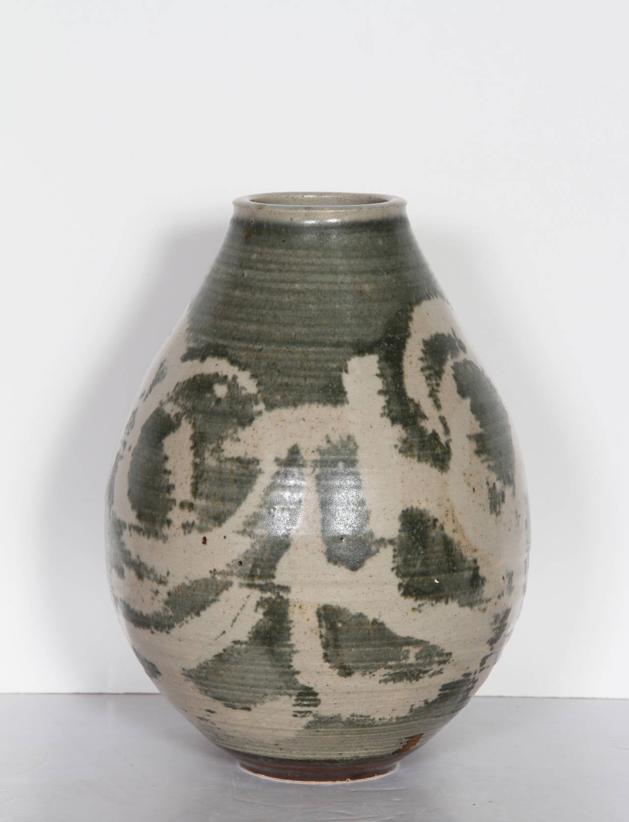 Glazed Green Ceramic Vase - Sculpture by Unknown
