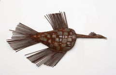 #1 Vogel, handgeflochtene Skulptur aus Bronze, Kupfer und Eisen von Delfin