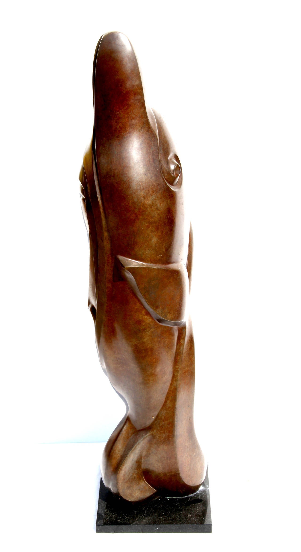 Dolphin, Tall Bronze Sculpture with Patina For Sale 1