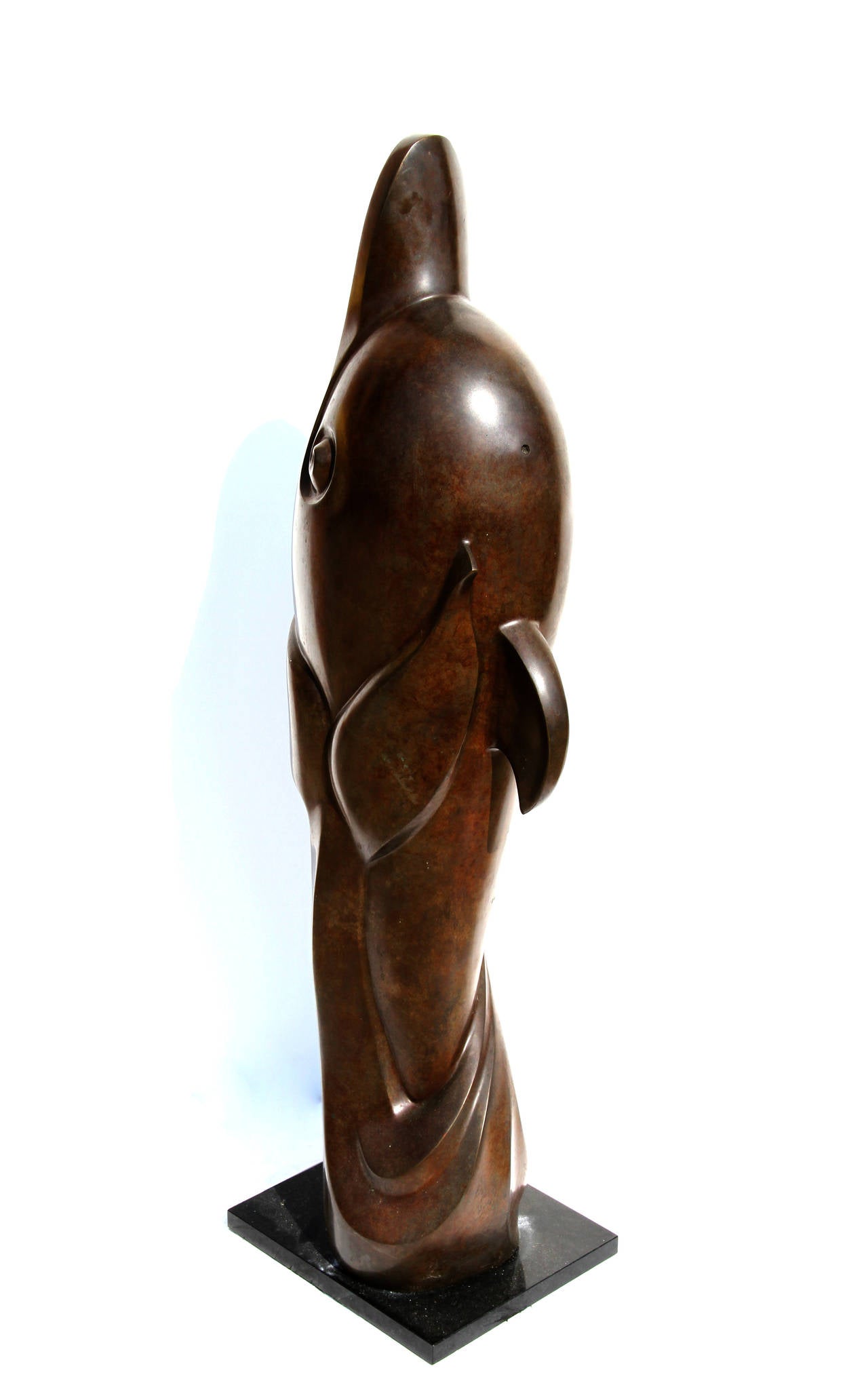 Dolphin, Tall Bronze Sculpture with Patina For Sale 2