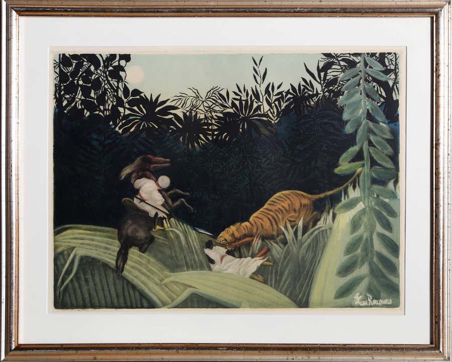 La Chasse au Tigre, Surrealist Aquatint Etching by Jacques Villon