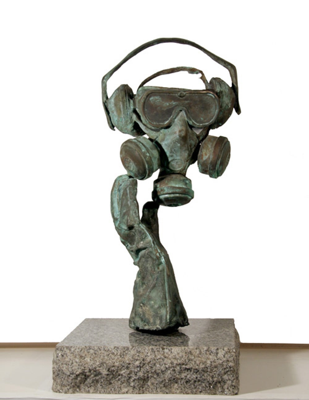 Mark Eastridge Figurative Sculpture - Nonsense (Gas Mask), Unique Bronze Sculpture