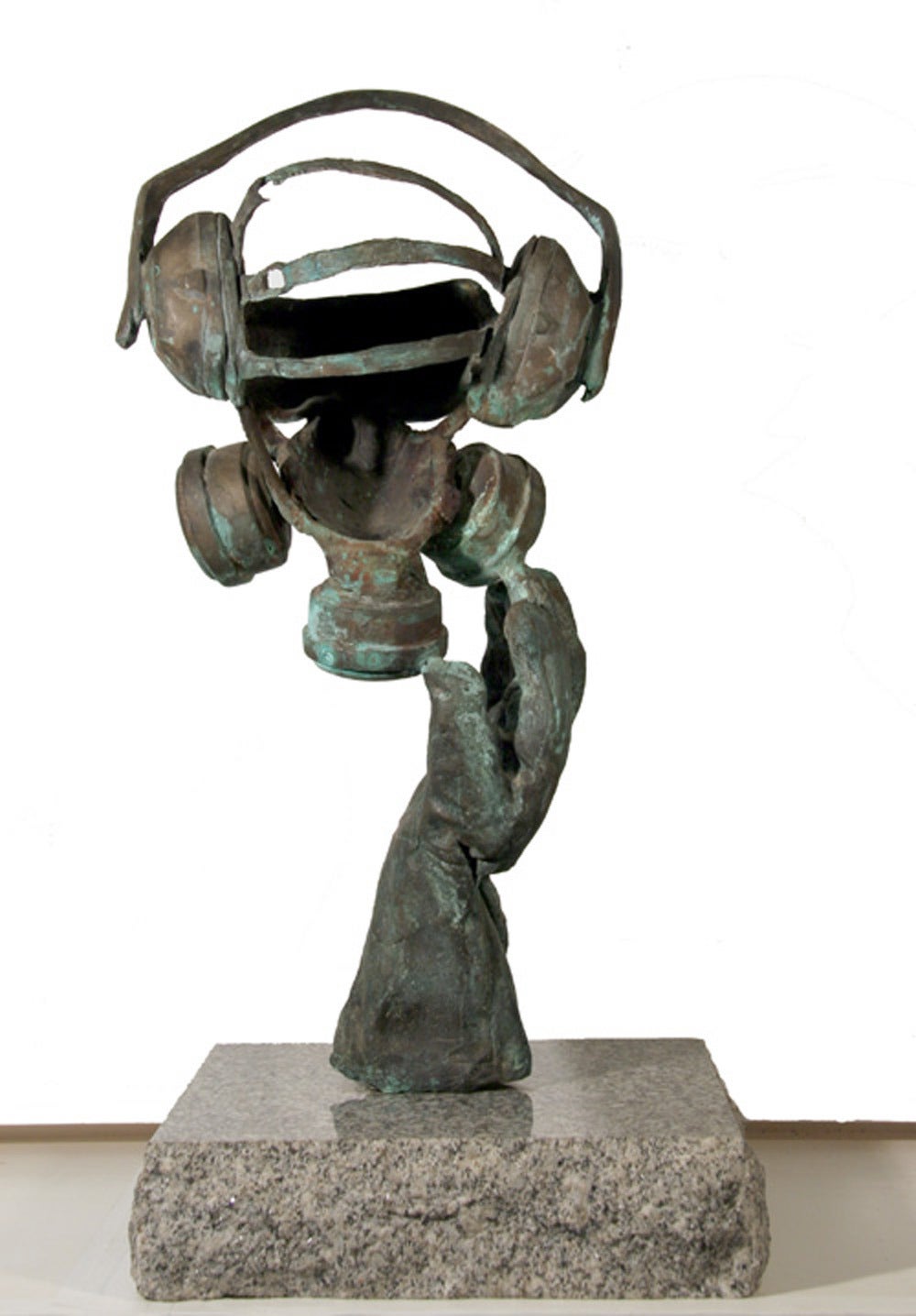 Nonsense (Gas Mask), Unique Bronze Sculpture - Gold Figurative Sculpture by Mark Eastridge