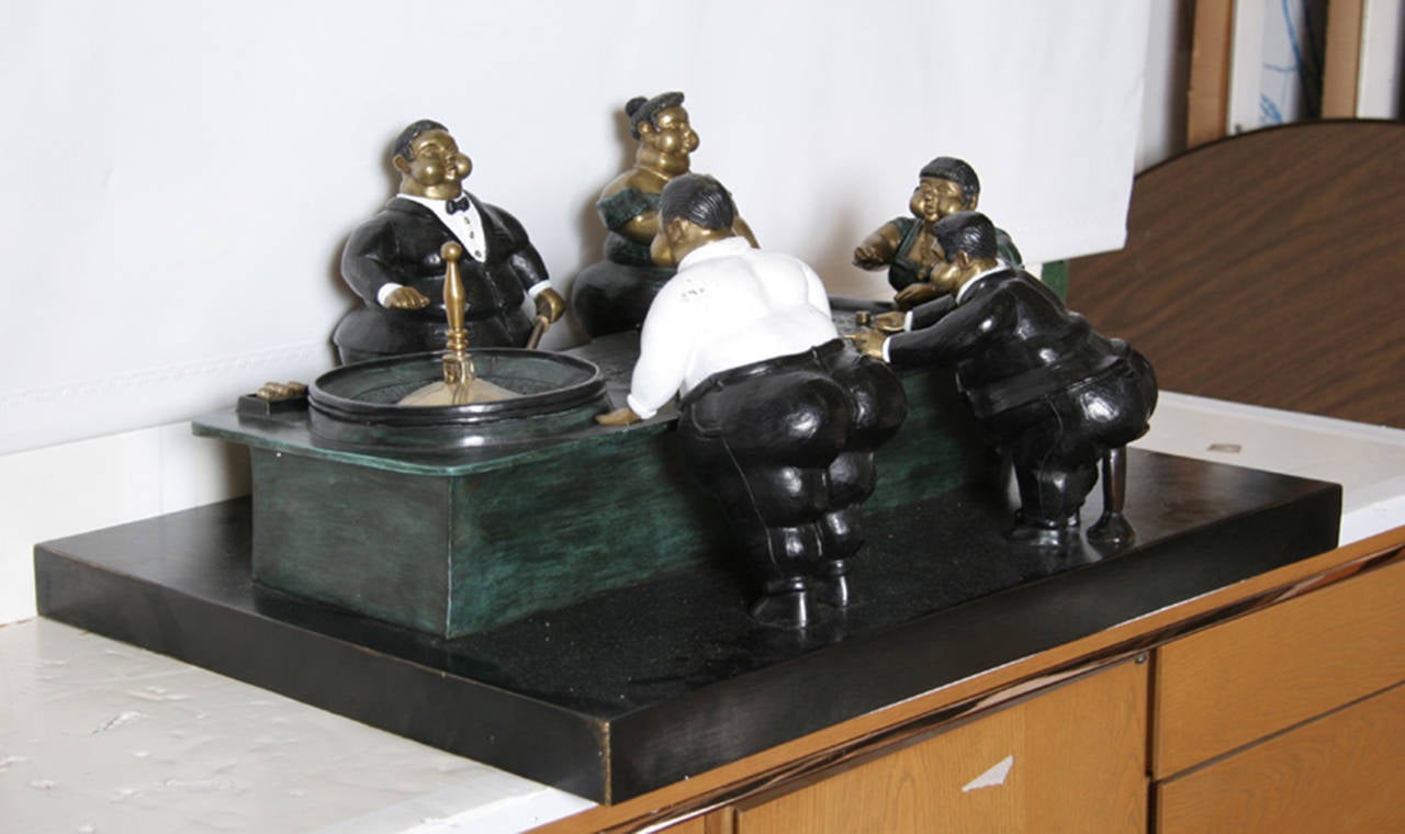 Roulette, patinierte Tischplatte aus Bronzeskulptur von Bruno Luna im Angebot 4