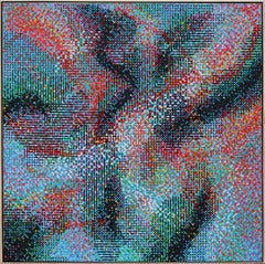 Tuono, pittura a olio su tela astratta OP Art di Tony Bechara