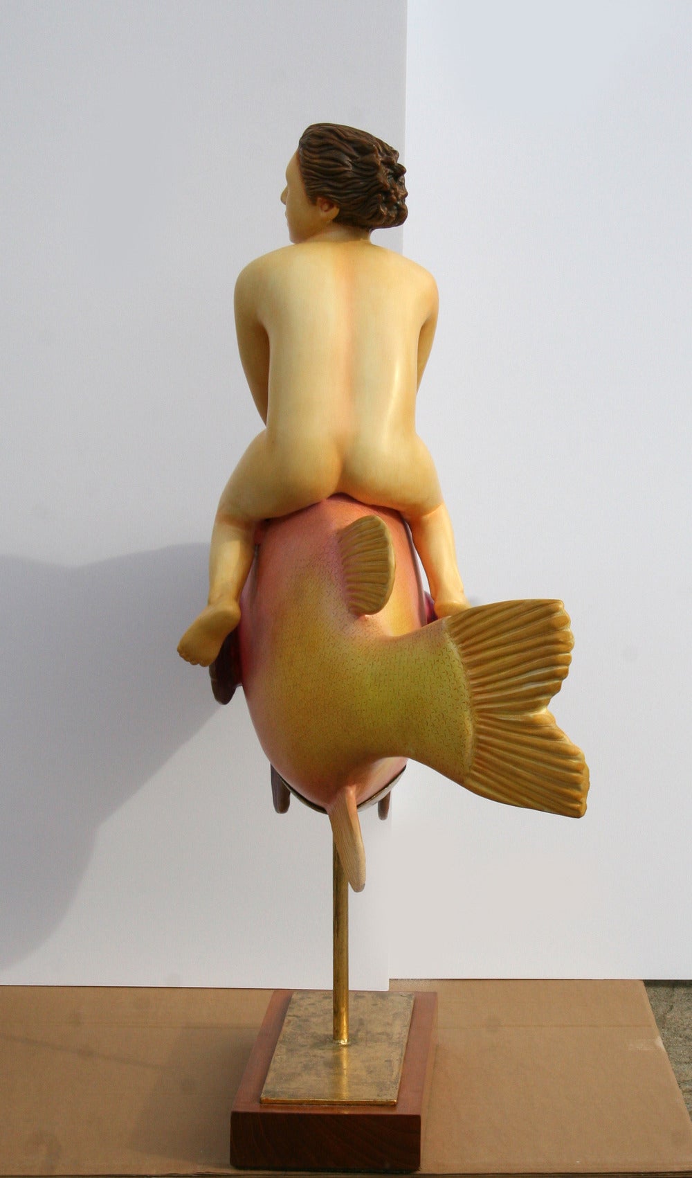 Flying Fish with Boy, Resin and Wood Sculpture by Sergio Bustamante For Sale 2