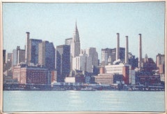 Vintage Small Skyline, New York City Painting