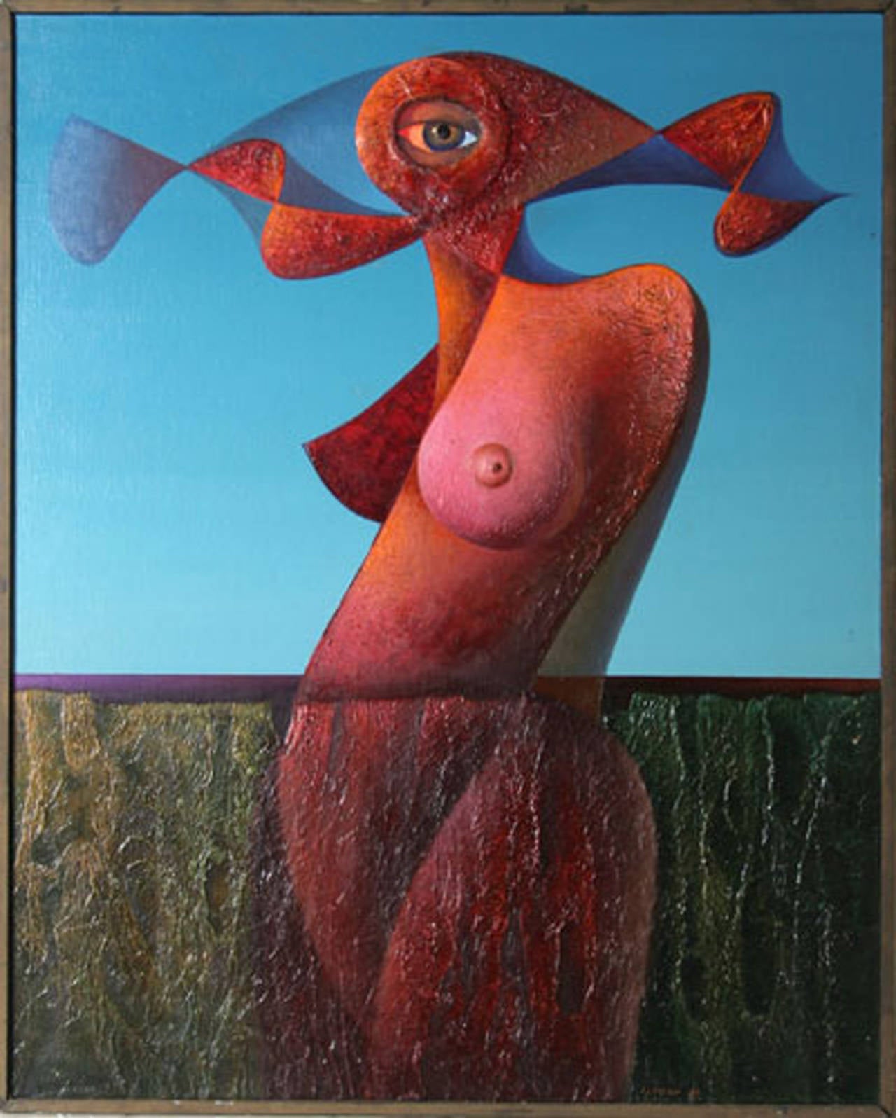 Ismet Dogan Figurative Painting - Nude Wader, Surreal Oil Painting by Dogan