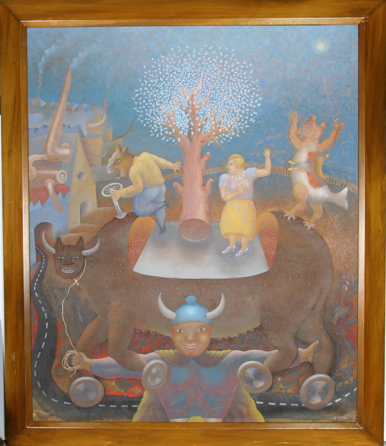 Maximino Javier Figurative Painting - Bull on Wheels (Dancing)