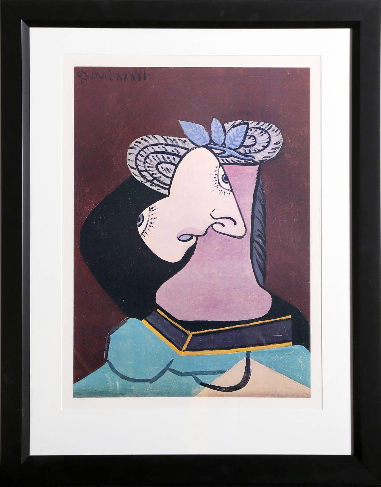 Pablo Picasso Portrait Print - Le Chapeau de Paille au Feuillage Bleu