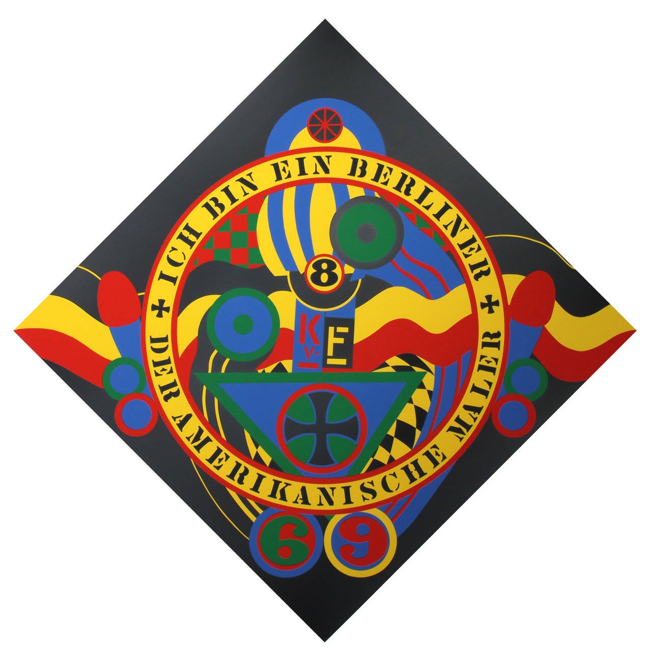 Artist: Robert Indiana
Title: The Hartley Elegies - KvF IX 
Year: 1991
Medium: Screenprint, signed and numbered in pencil 
Edition: 50 
Paper Size: 60 x 60 inches

Printer: Bob Blanton, Istvan Kosbor, and Tom Little, Brand X Edtions, Ltd. New