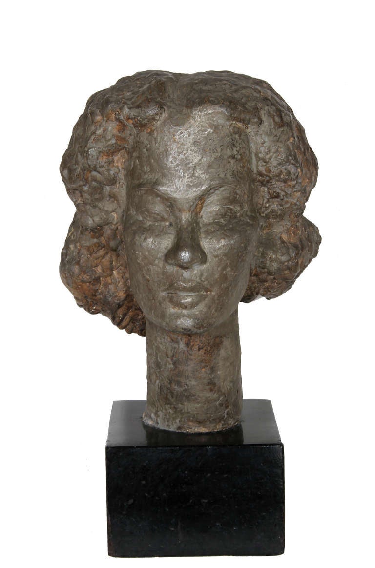 Portrait of Woman - Black Figurative Sculpture by Ruth Gutman